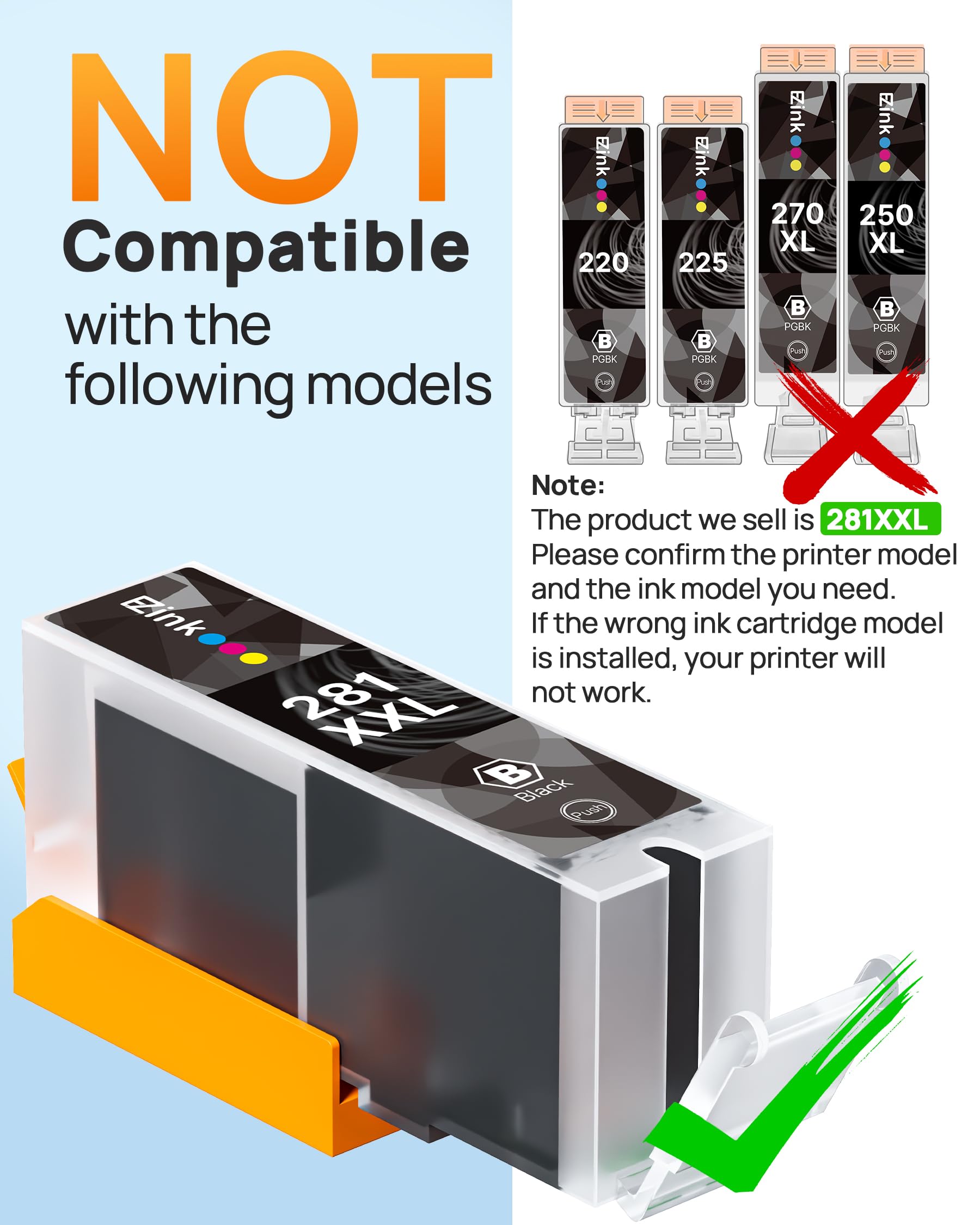 E-Z Ink Compatible Ink Cartridge Replacement for Canon 281 281XXL CLI-281XXL CLI-281 XXL Compatible with PIXMA TR7520 TR8520 TS6120 TS6220 TS6320 TS8120 TS9120 TS9521C TS702 Printer (4 Black) - Image 6