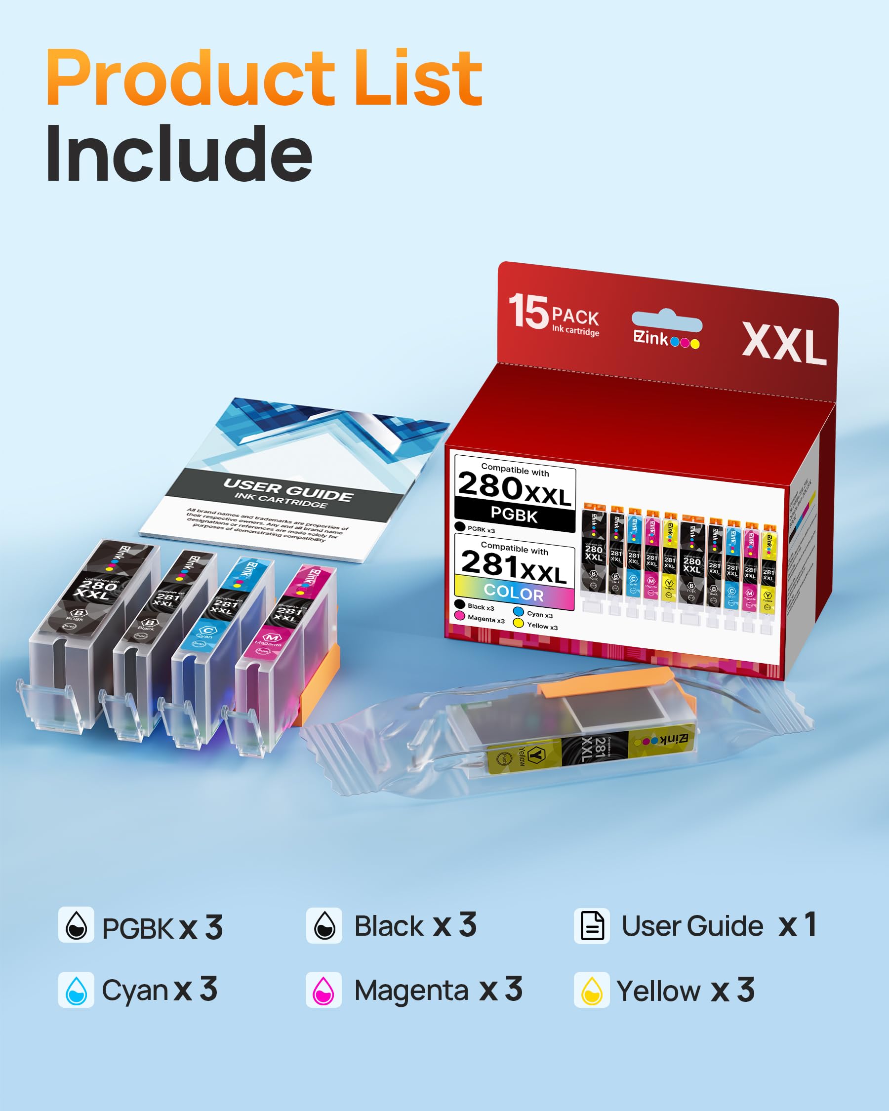 15 Pack 280XXL 281XXL Ink Cartridges Replacement for Canon 281 Ink Cartridges 280 281 XXL to use with Canon TR8620a Ink Cartridges TR8520 TR8620 TR8600 TR8622a TR7520 TS702a TS6120 TS9520 TS9120 - Image 4