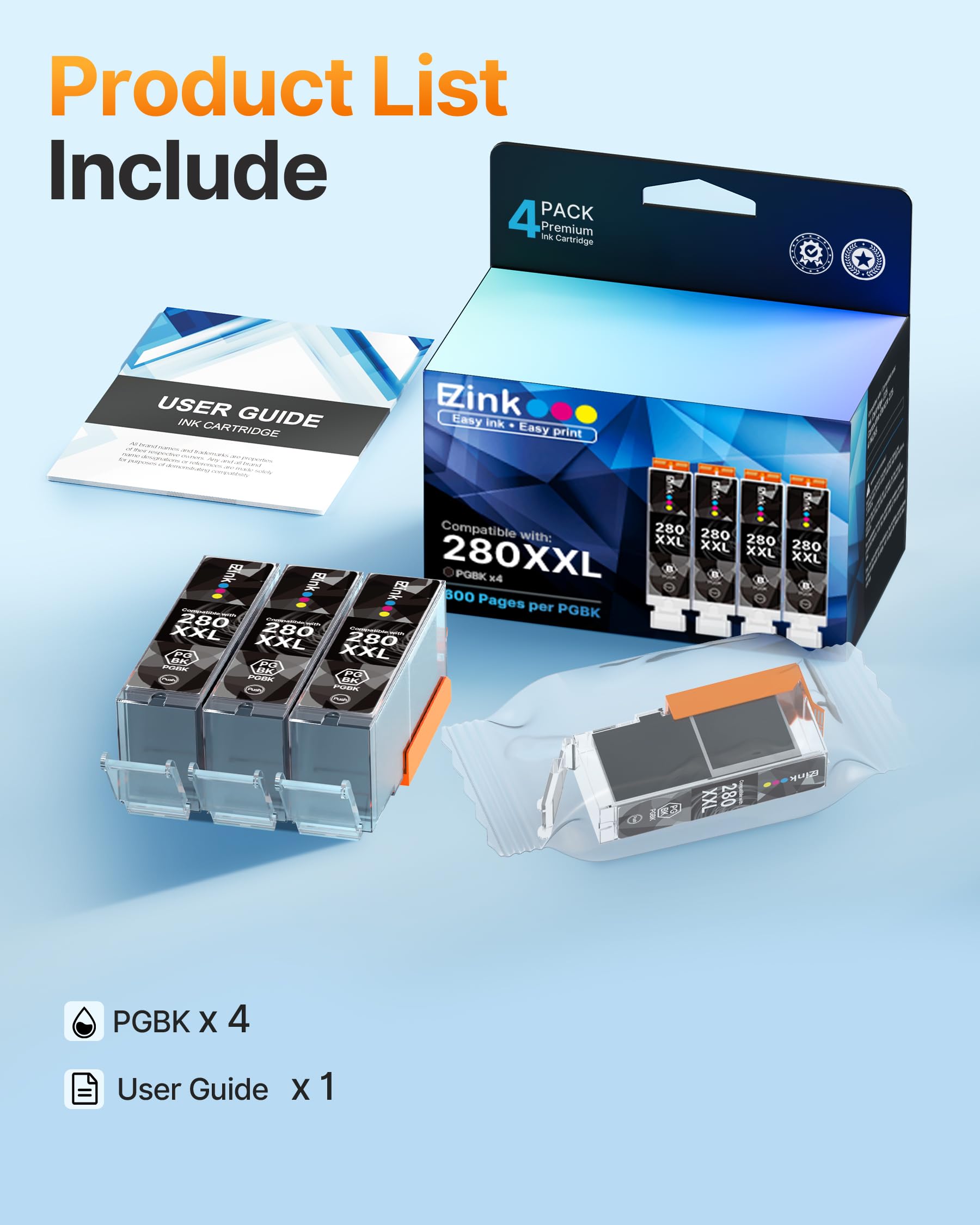 4 Pack 280 PGBK 280 XXL Ink Replacement for Canon 280 PGBK PGI-280XXL PGI 280 XXL Compatible with PIXMA TR8620a TR8622a TR8600 TR8520 TS9521c TR7520 TS9120 TR8622 TS9520 TS6220 TS6320 TS702a Printers - Image 4