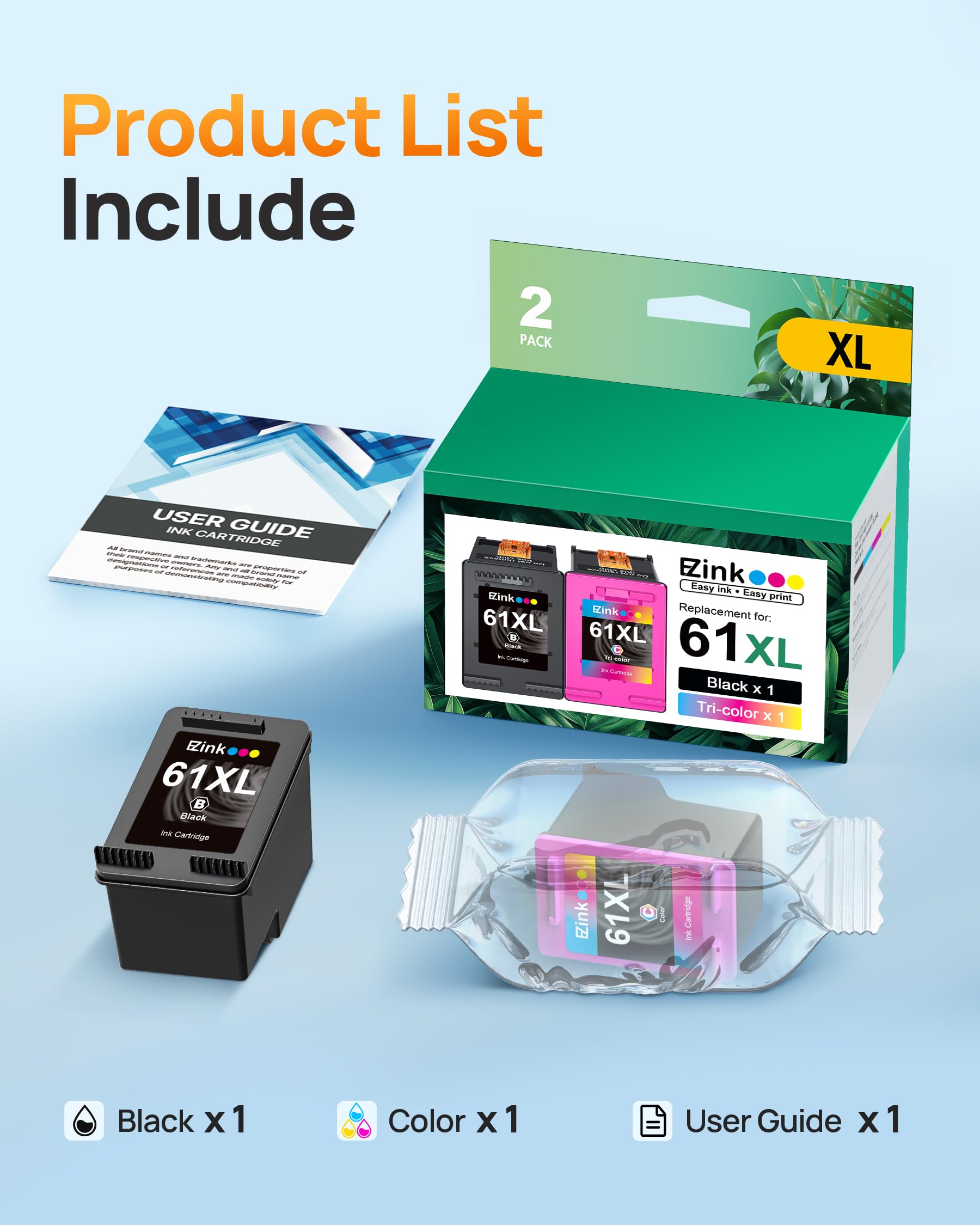 61XL Ink Cartridge Remanufactured for HP Ink 61 for HP 61 Ink Cartridge Combo Pack to Use with Envy 4500 5530 4502 4501 5535 OfficeJet 4630 4635 DeskJet 2540 1000 1010 1510 (1 Tri-Color, 1 Black) - Image 4