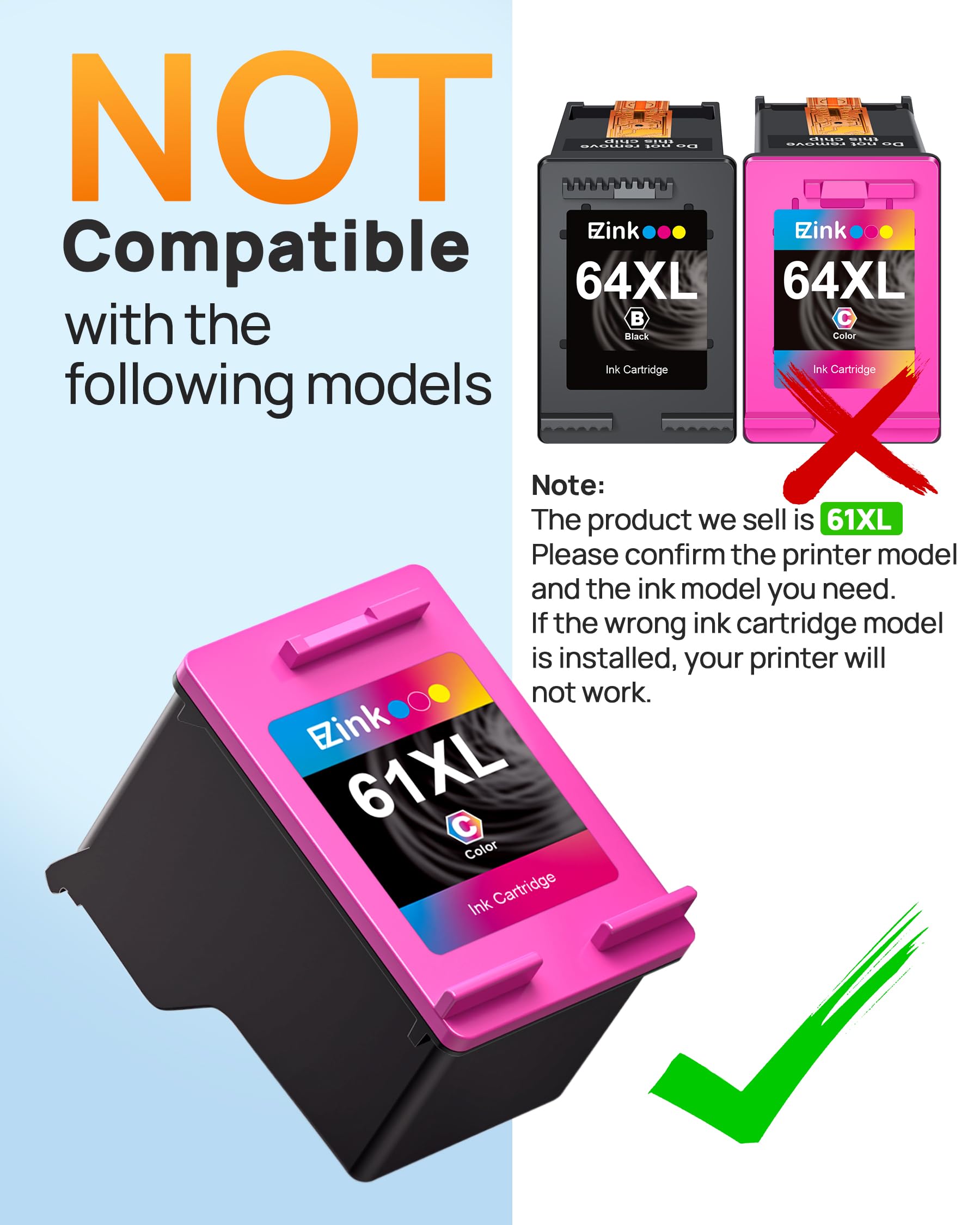 61XL Ink Cartridge Remanufactured for HP Ink 61 for HP 61 Ink Cartridge Combo Pack to Use with Envy 4500 5530 4502 4501 5535 OfficeJet 4630 4635 DeskJet 2540 1000 1010 1510 (1 Tri-Color, 1 Black) - Image 5