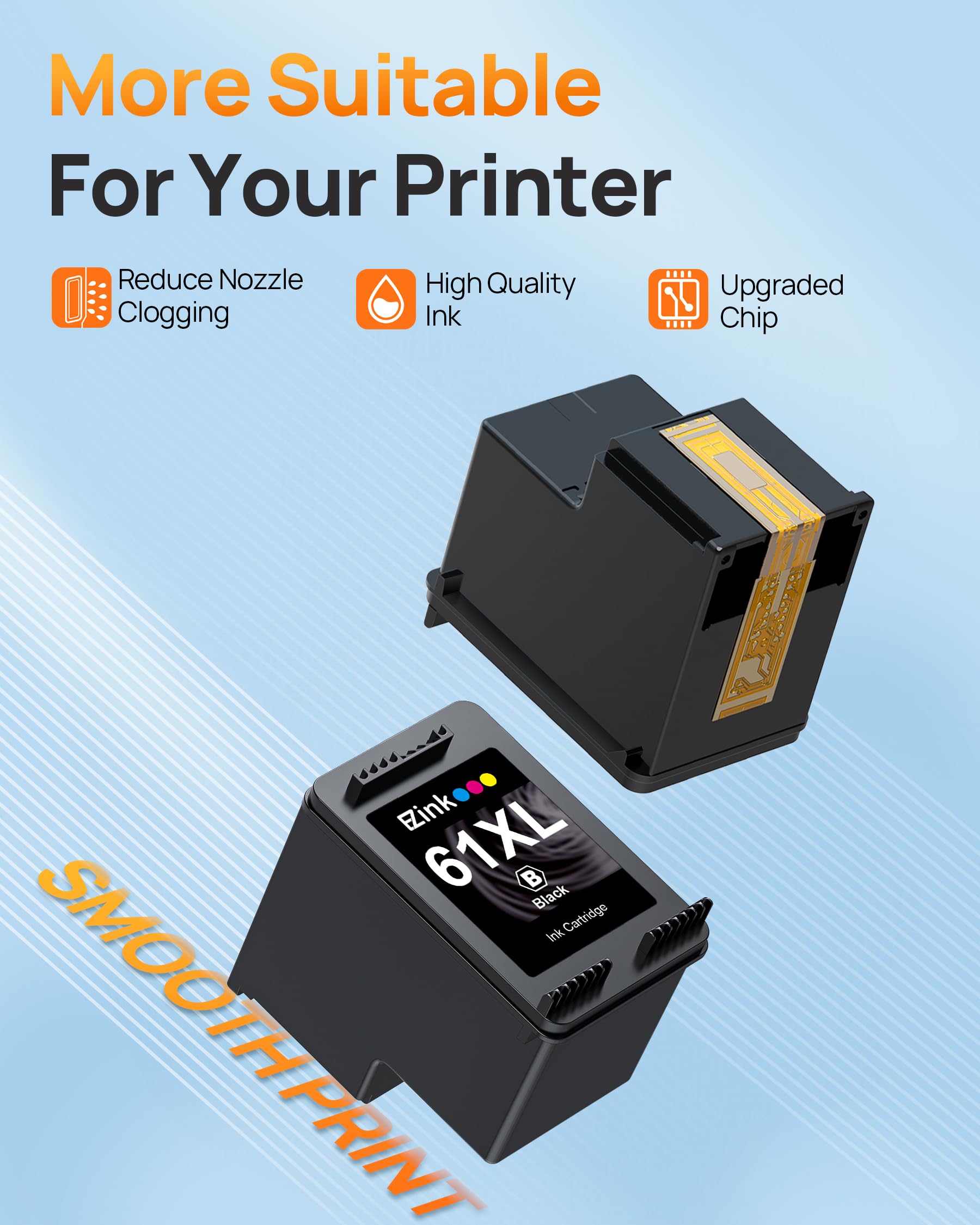 61XL Ink Cartridges Remanufactured Replacement for HP Ink 61, 61XL Ink Cartridges for HP Printers Envy 4500 5530 4502 4501 5535 OfficeJet 4630 4635 DeskJet 2540 1000 1010 1510 (2 Black) - Image 5