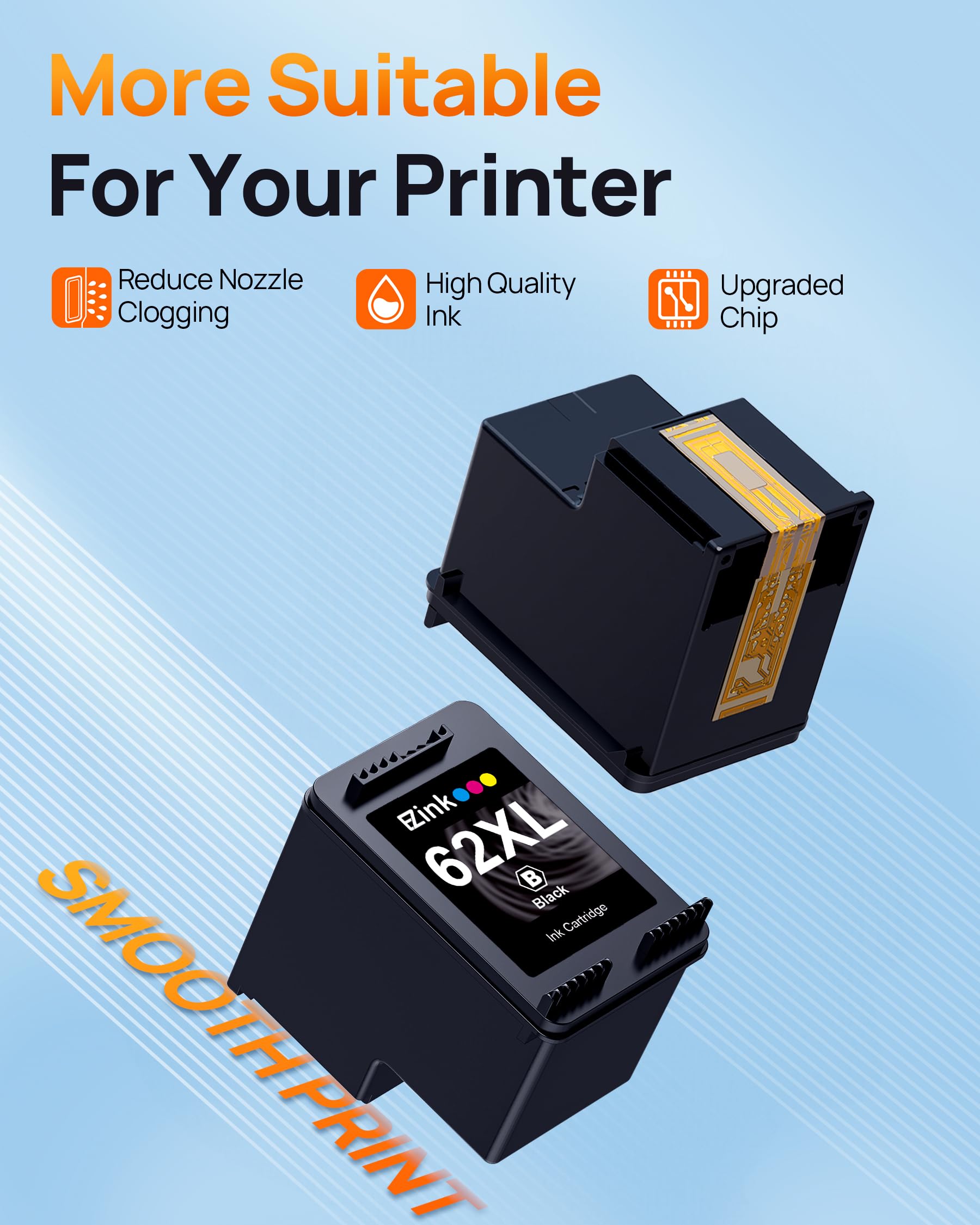 62XL Ink Remanufactured Ink Cartridges for HP 62 Black Ink Cartridge for HP Ink 62 62XL High Yield Use with HP Envy 5540 5640 5660 7644 OfficeJet 5740 5741 8040 200 250 Series Printer (2 Pack Black) - Image 4