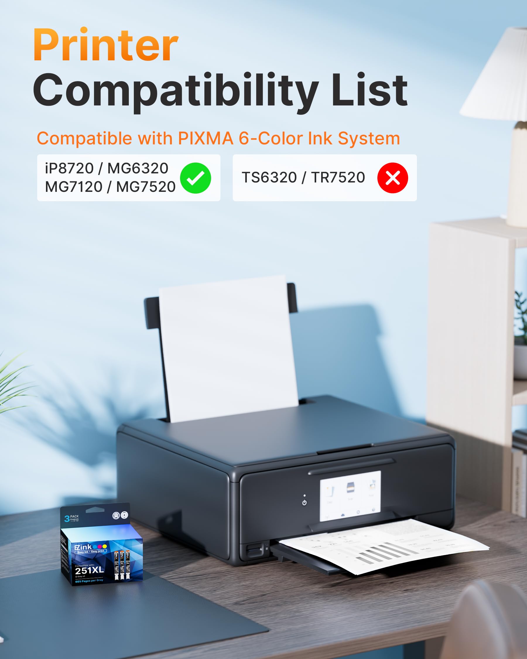 Compatible Ink Cartridge Replacement for CLI-251XL CLI 251 XL to use with PIXMA MG6320 MG7120 MG7520 IP8720 (Gray) 3 Pack - Image 2