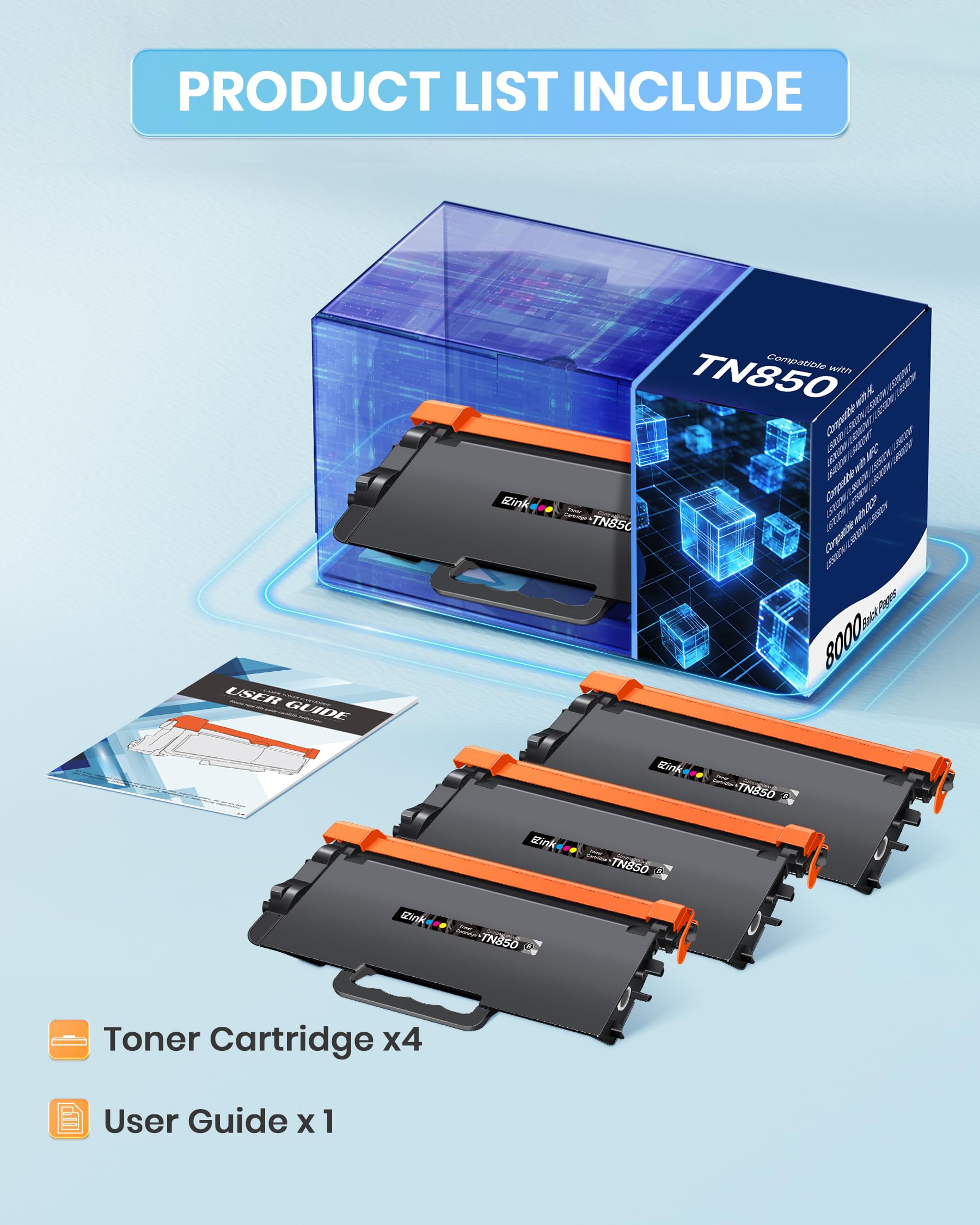 Compatible TN850 High Yield Toner Cartridge Replacement for Brother TN850 TN 850 TN-850 TN820 TN 820 Toner Cartridge to use with HL-L6200dw HL-L6200dwt MFC-L5900dw MFC-L5850dw MFC-L5700dw (4 Black) - Image 4