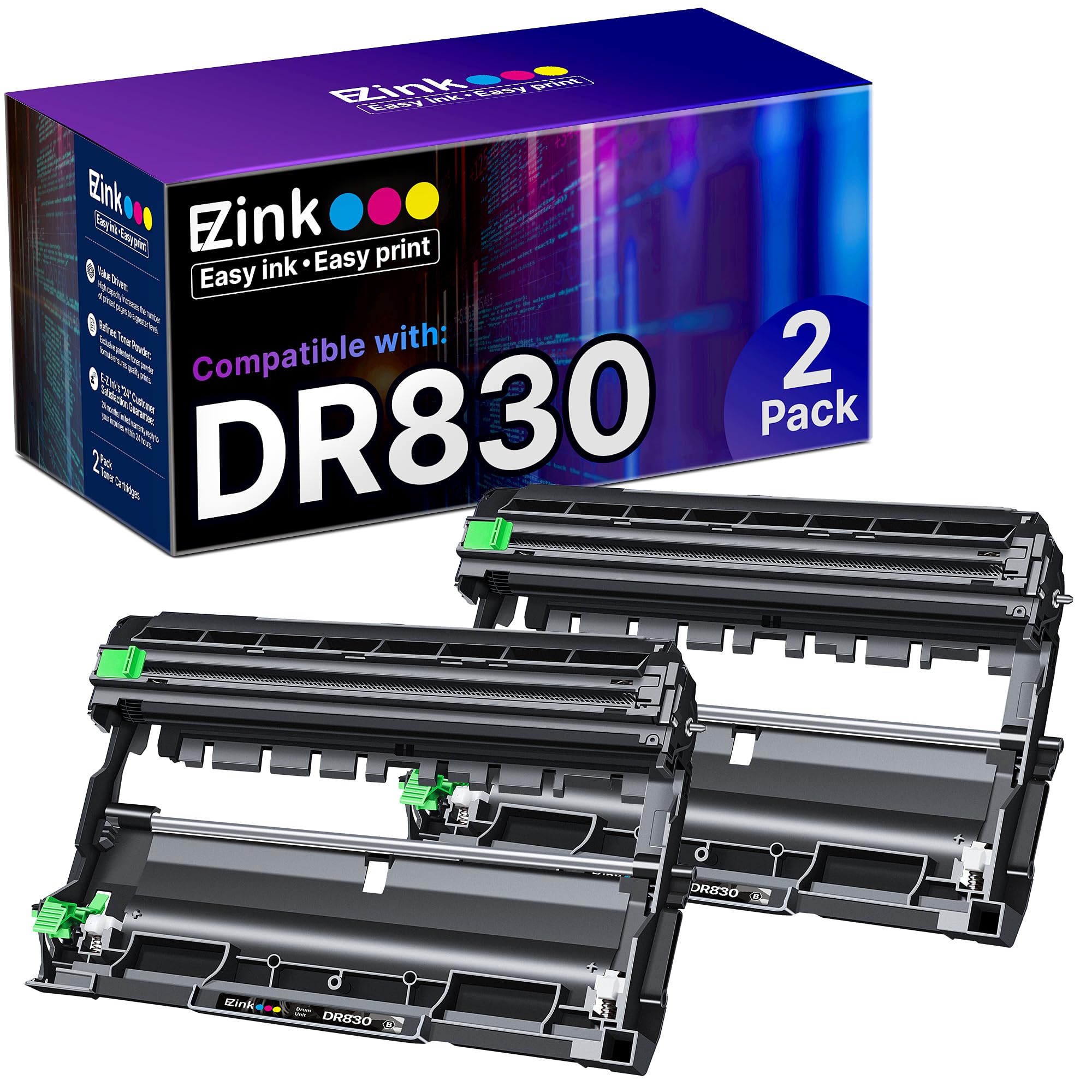 DR830 Drum Unit 2 Pack Compatible Replacement for Brother DR830 Drum DR-830 TN830 TN-830 Drum Unit to use with HL-L2460DW DCP-L2640DW HL-L2480DW HL-L2400D HL-L2405W MFC-L2820DW Printer (Not Toner)