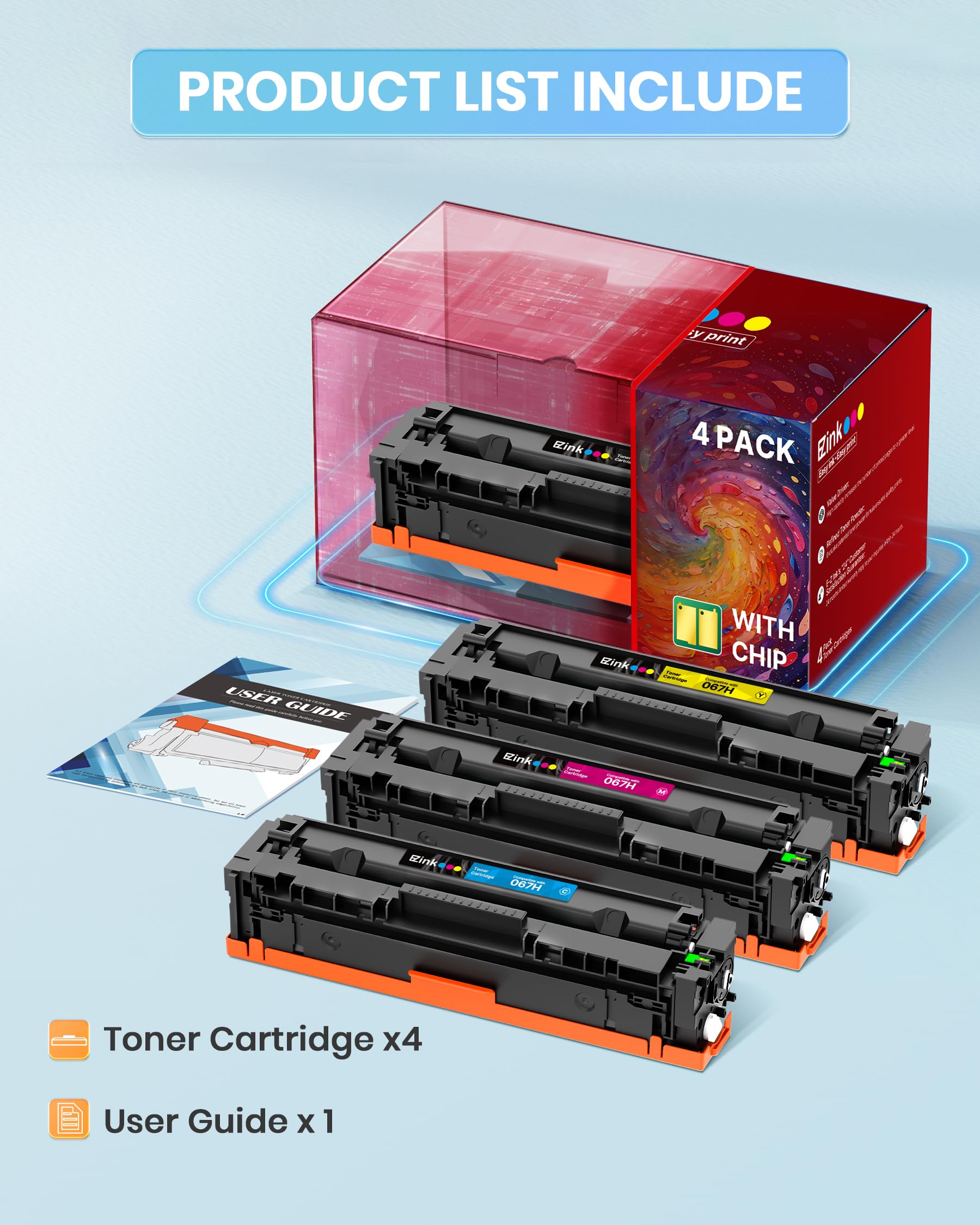 E-Z Ink 067H 067 Toner Cartridge with Chip Compatible for Canon 067H Toner Cartridge Set High Yield Cartridge 067 for Canon imageCLASS MF656Cdw MF654Cdw LBP632Cdw MF653Cdw Printer (BCMY, 4 Pack) - Image 6