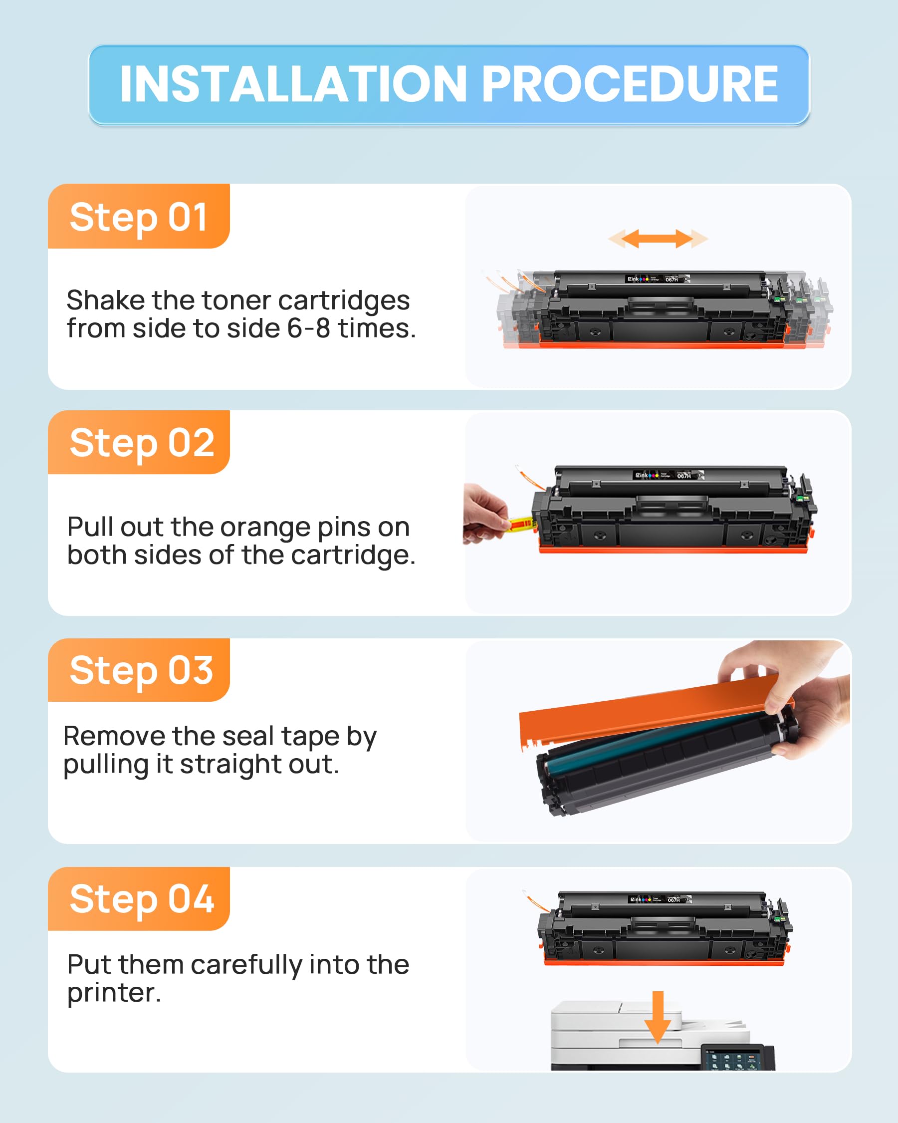 E-Z Ink 067H 067 Toner Cartridge with Chip Compatible for Canon 067H Toner Cartridge Set High Yield Cartridge 067 for Canon imageCLASS MF656Cdw MF654Cdw LBP632Cdw MF653Cdw Printer (BCMY, 4 Pack) - Image 8