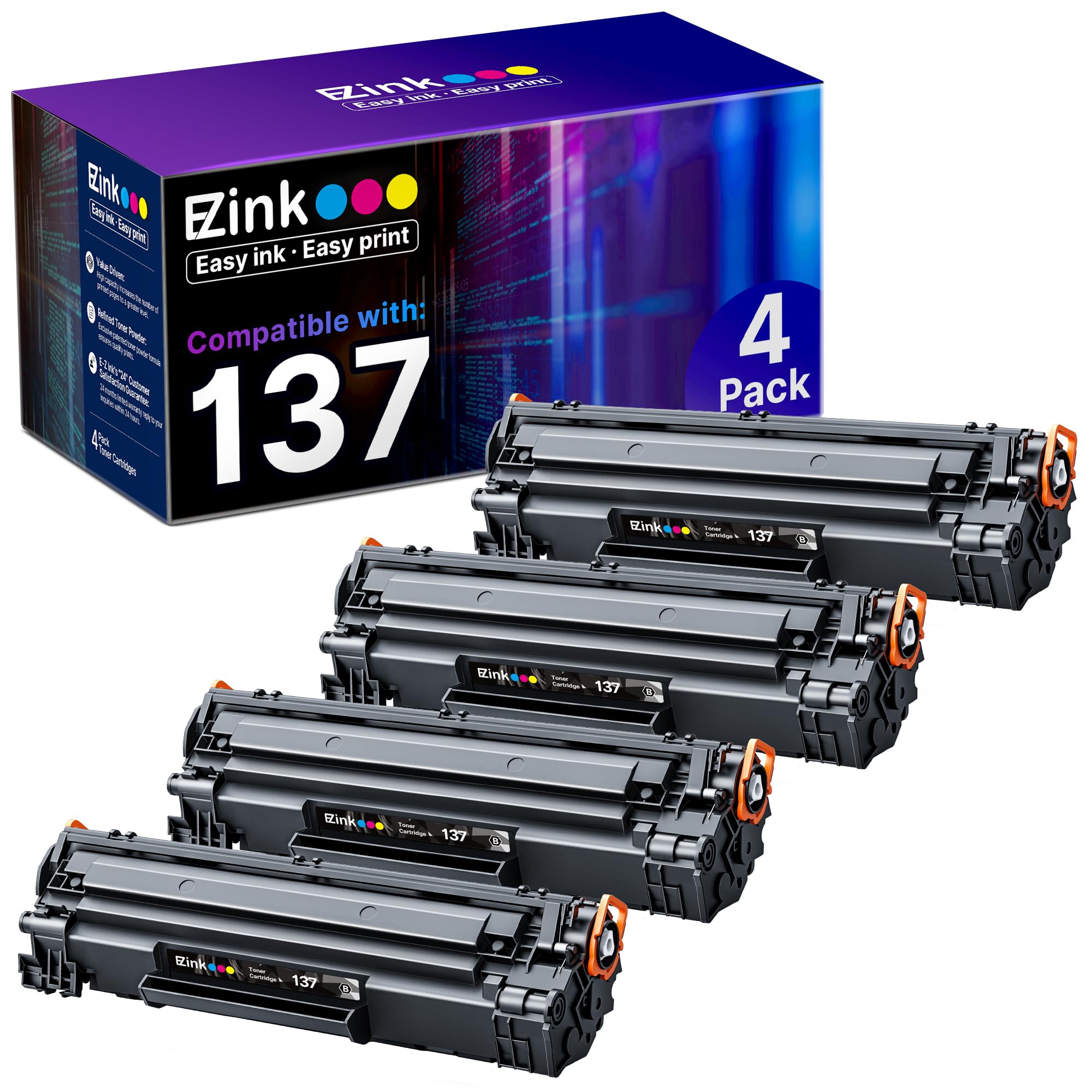 E-Z Ink 137 Black Toner Cartridge Compatible Replacement for Canon Cartridge 137 Black CRG137 CRG-137 High Yield to use with ImageClass D570 MF232W MF227dw MF229dw MF244dw MF212dw MF230(Black, 4 Pack)