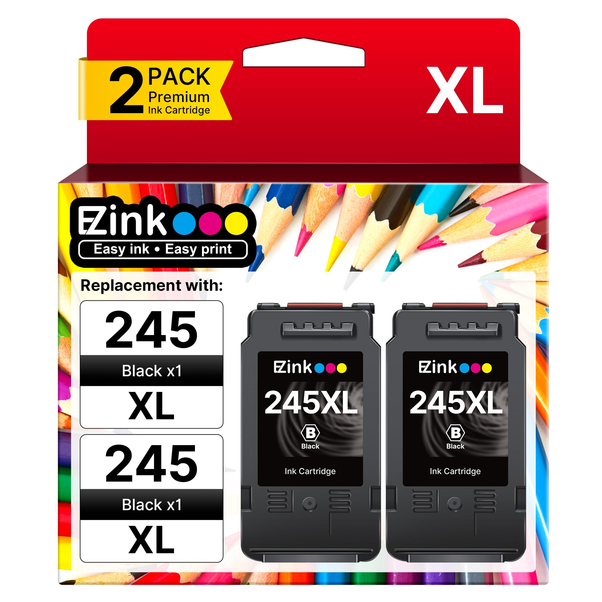 E-Z Ink 245XL Ink Cartridge Replacement for Canon 245XL Black Ink PG-245XL PG245XL (2 Black) Works with Canon MG2522 Printer Ink Cartridges PIXMA MX490 MX492 TR4520 TR4500 TS3322 TS3122 TS202 TS302