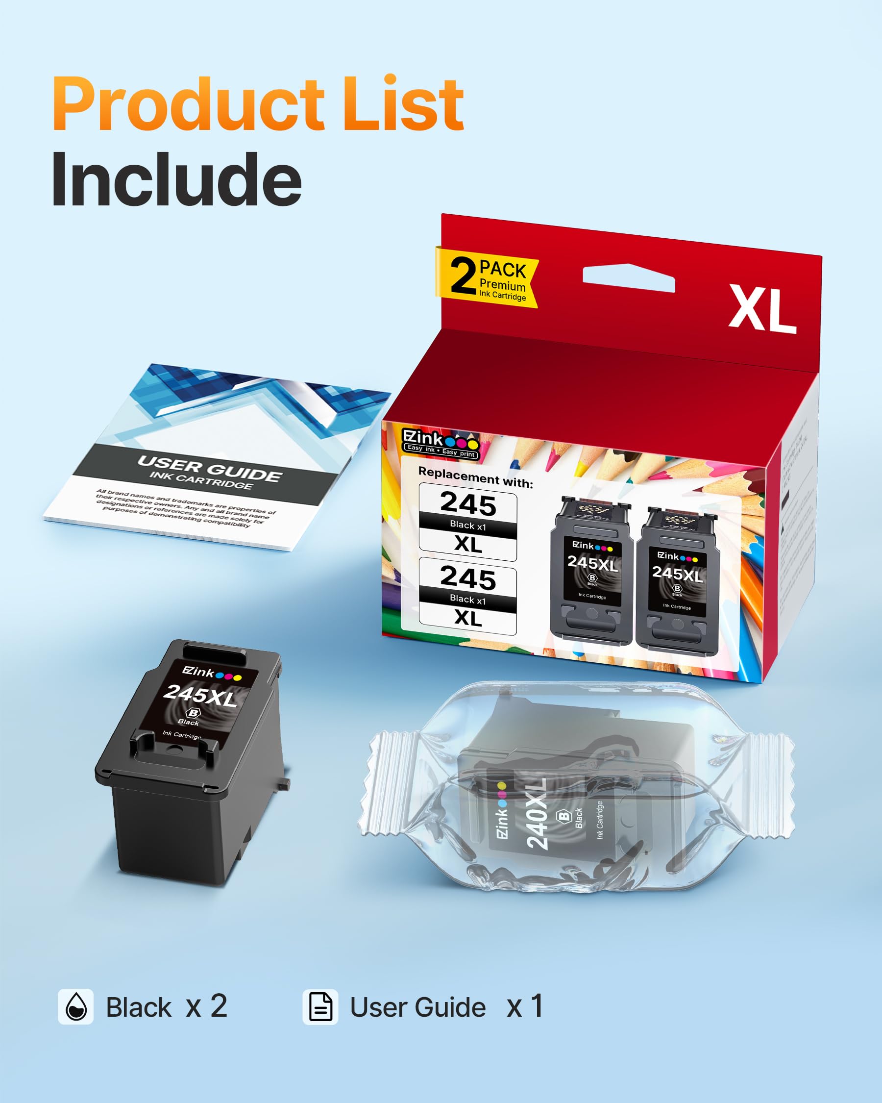 E-Z Ink 245XL Ink Cartridge Replacement for Canon 245XL Black Ink PG-245XL PG245XL (2 Black) Works with Canon MG2522 Printer Ink Cartridges PIXMA MX490 MX492 TR4520 TR4500 TS3322 TS3122 TS202 TS302 - Image 5