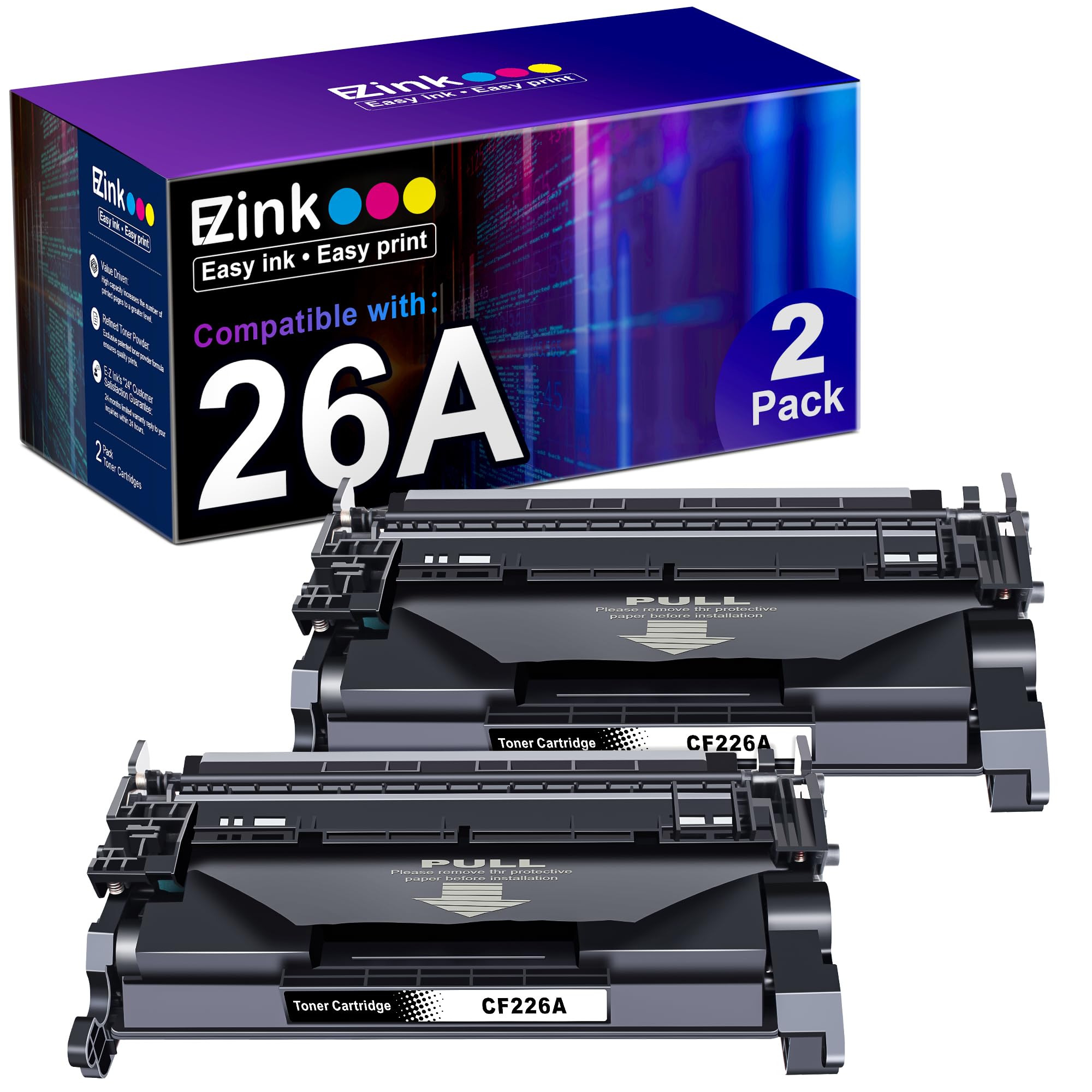 E-Z Ink 26A Toner Cartridge for HP Printer Compatible Replacement for HP 26A CF226A 26X CF226X Toner for HP LaserJet MFP M426fdw M426fdn M426dw Pro M402n M402d M402dn M402dw Printer Ink (2 Black)