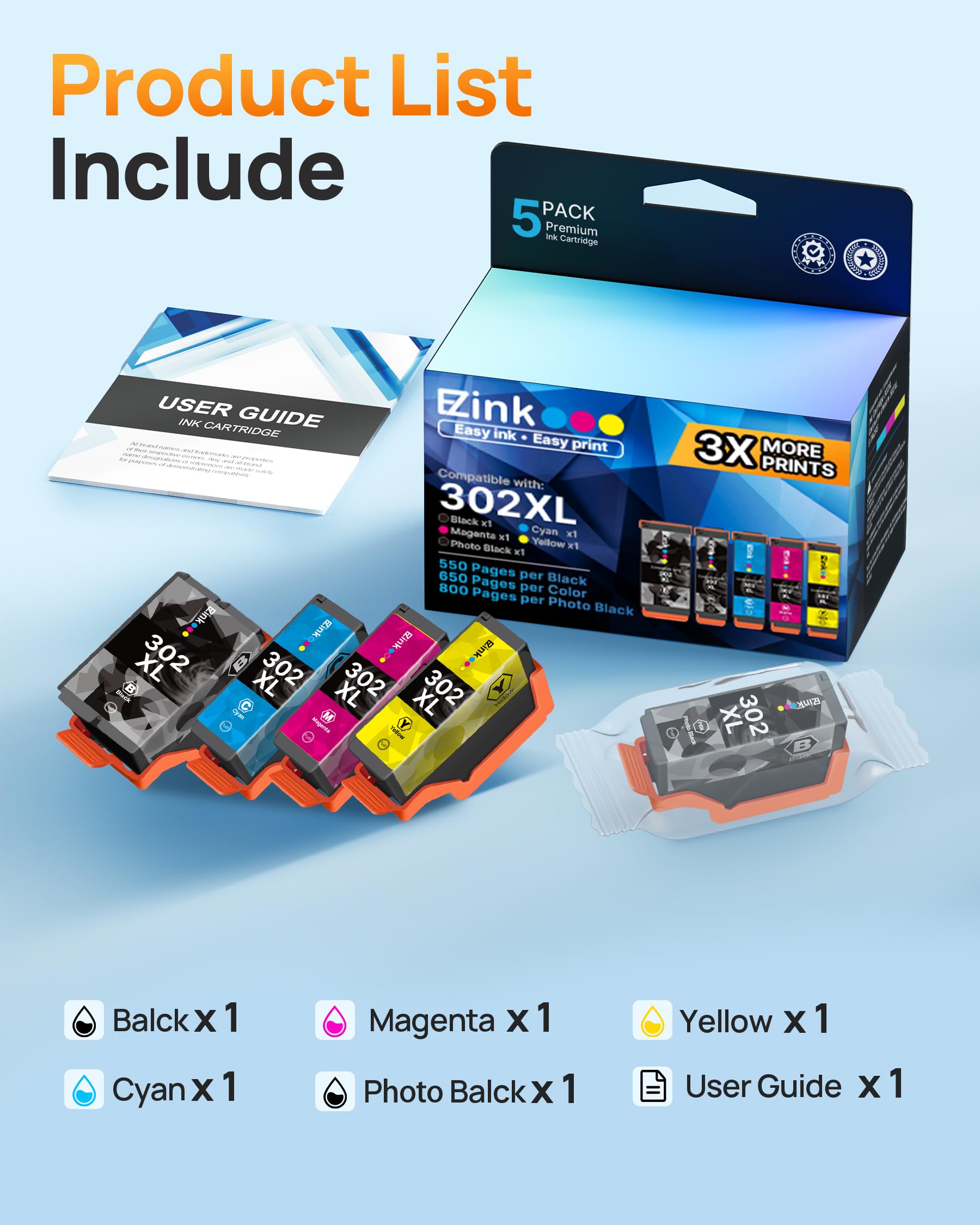 E-Z Ink 302XL 302 Ink Cartridges Multipack Remanufactured Replacement for Epson 302 XL 302 T302XL T302 to use with Expression Premium XP-6000 XP-6100 XP6000 XP6100 Printer (BK/PGBK/C/M/Y, 5 Pack) - Image 4