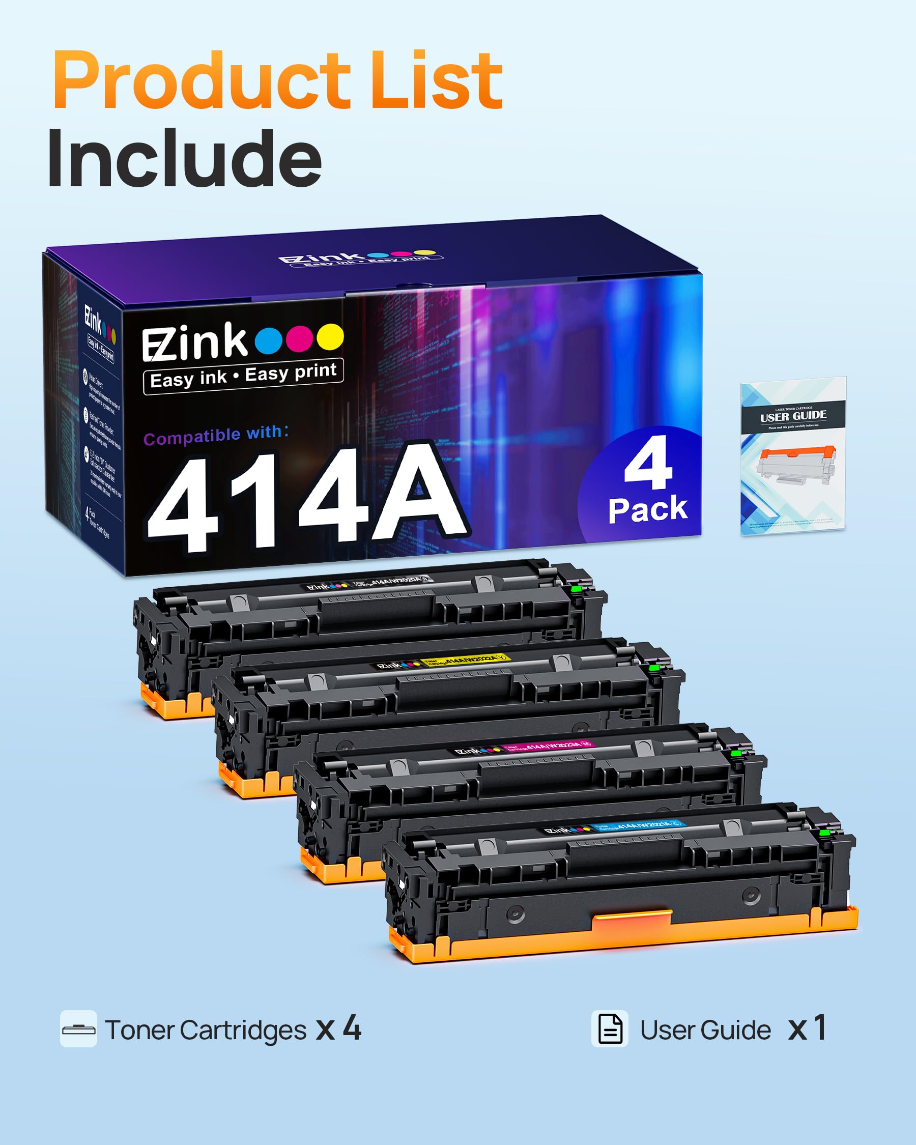 E-Z Ink 414A with Chip Compatible Replacement for HP 414A Toner Cartridges 4 Pack 414X to Use with HP Color LaserJet Pro M454dw M454dn MFP M479dw M479dn M479fdw Enterprise M455dn MFP M480f (BCMY) - Image 5