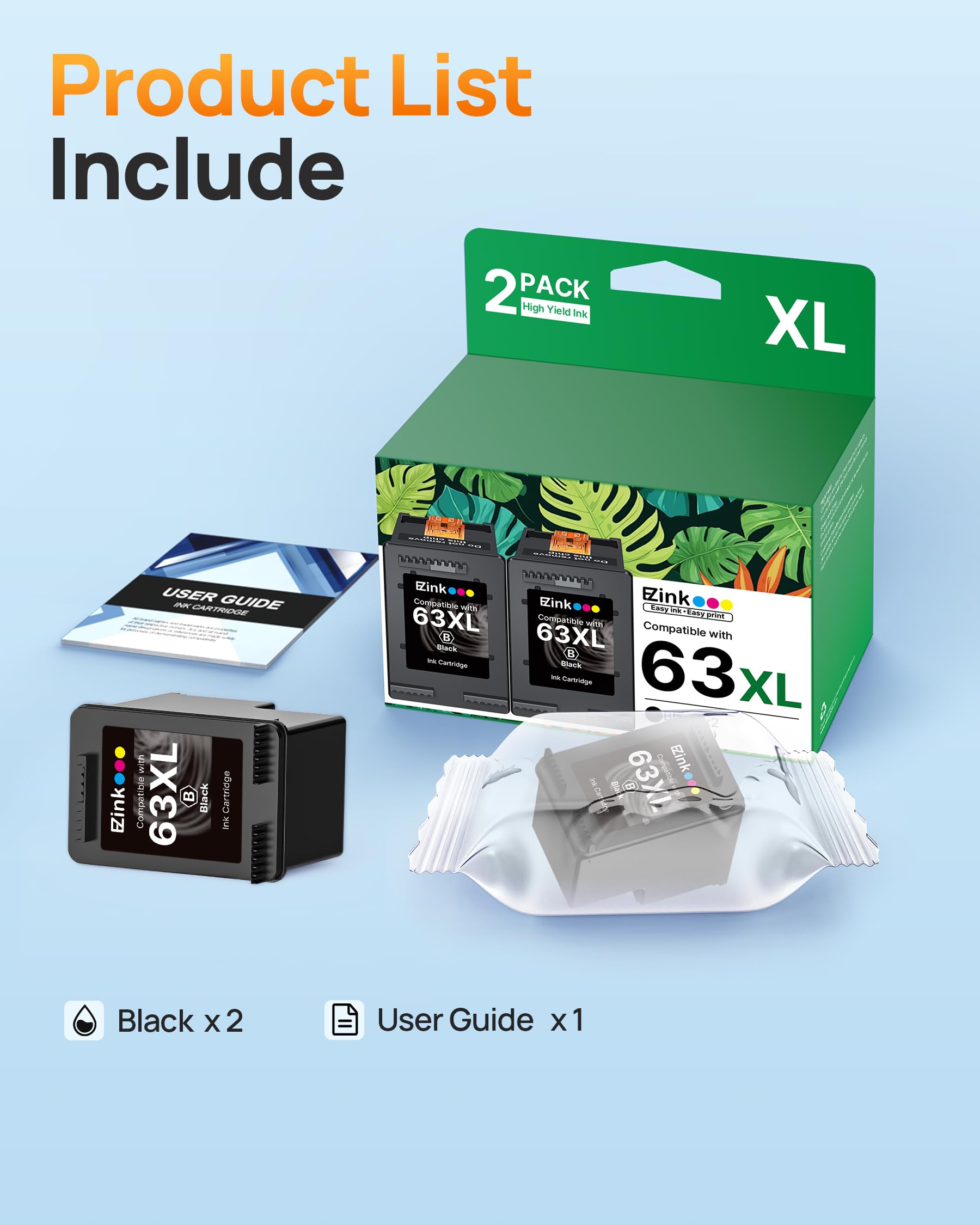 E-Z Ink 63XL Black Ink Cartridge Remanufactured 63XL 63 Ink Replacement for HP Ink 63 HP63 HP63XL to Use with HP OfficeJet 3830 4650 4655 5255 5258 5200 Envy 4520 4512 DeskJJet 1112 2130 (2 Black) - Image 5