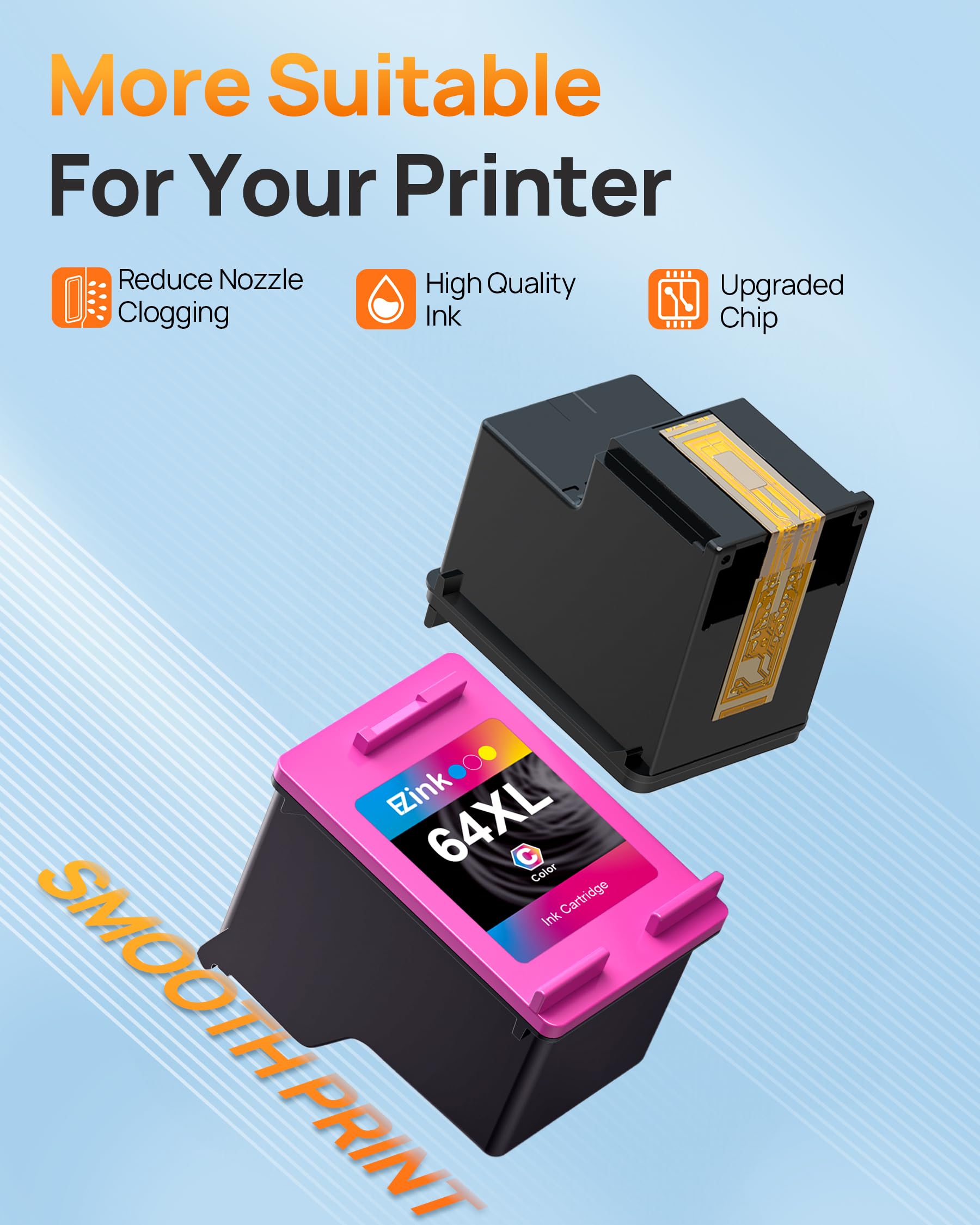E-Z Ink 64XL Ink Cartridges Black and Color Combo Pack Remanufactured for HP Ink 64 64XL 64 XL Ink to use with HP Envy Photo 7855 7858 7155 7120 7158 7164 6255 Tango X Printers (1 Black, 1 Tri-Color) - Image 4