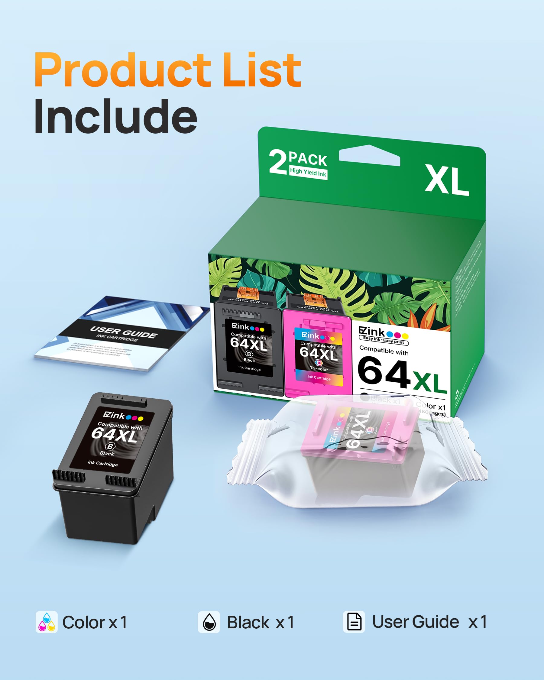 E-Z Ink 64XL Ink Cartridges Black and Color Combo Pack Remanufactured for HP Ink 64 64XL 64 XL Ink to use with HP Envy Photo 7855 7858 7155 7120 7158 7164 6255 Tango X Printers (1 Black, 1 Tri-Color) - Image 5