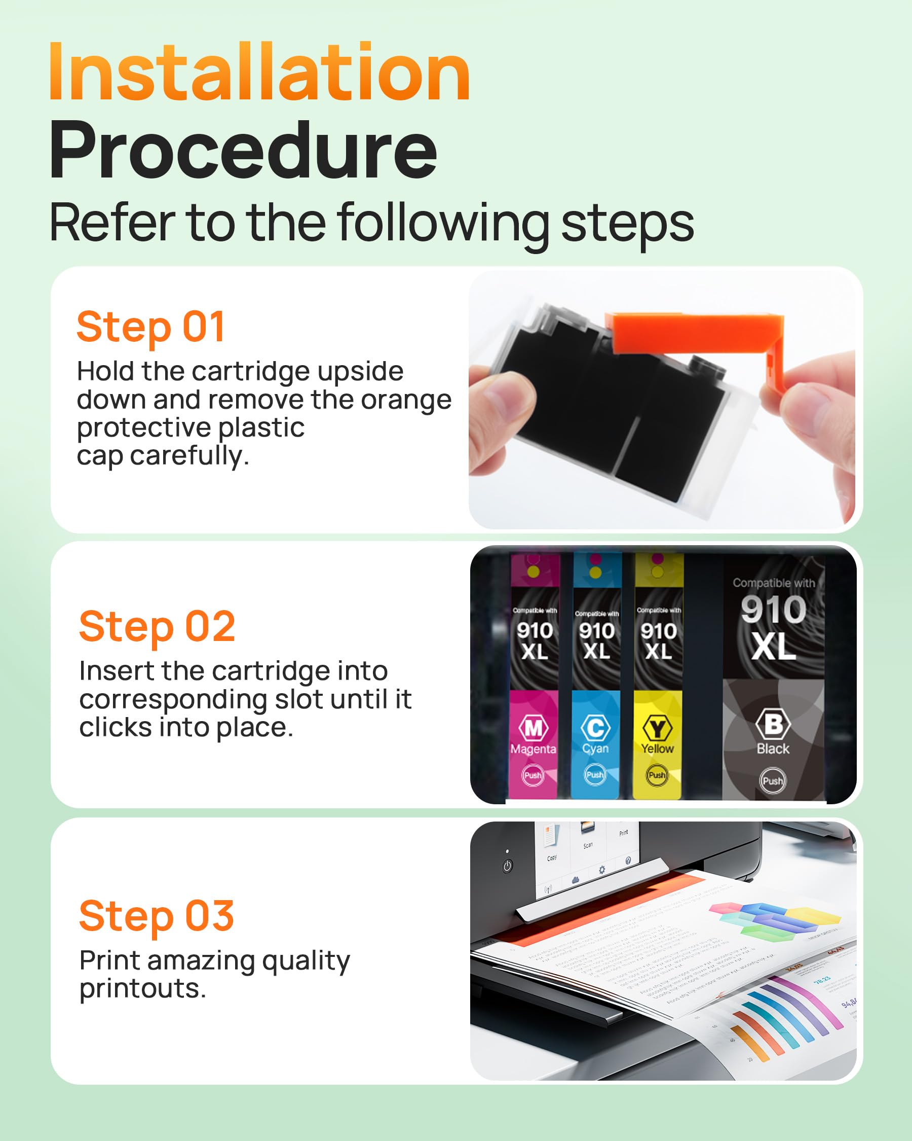 E-Z Ink 910XL Ink Cartridges for HP Printers Replacement for HP 910XL Ink Cartridges Combo Pack 910XL Black and Color Combo Pack Use with OfficeJet 8010 8015 8018 8022 Pro 8025 8020 Printers (4 Pack) - Image 8