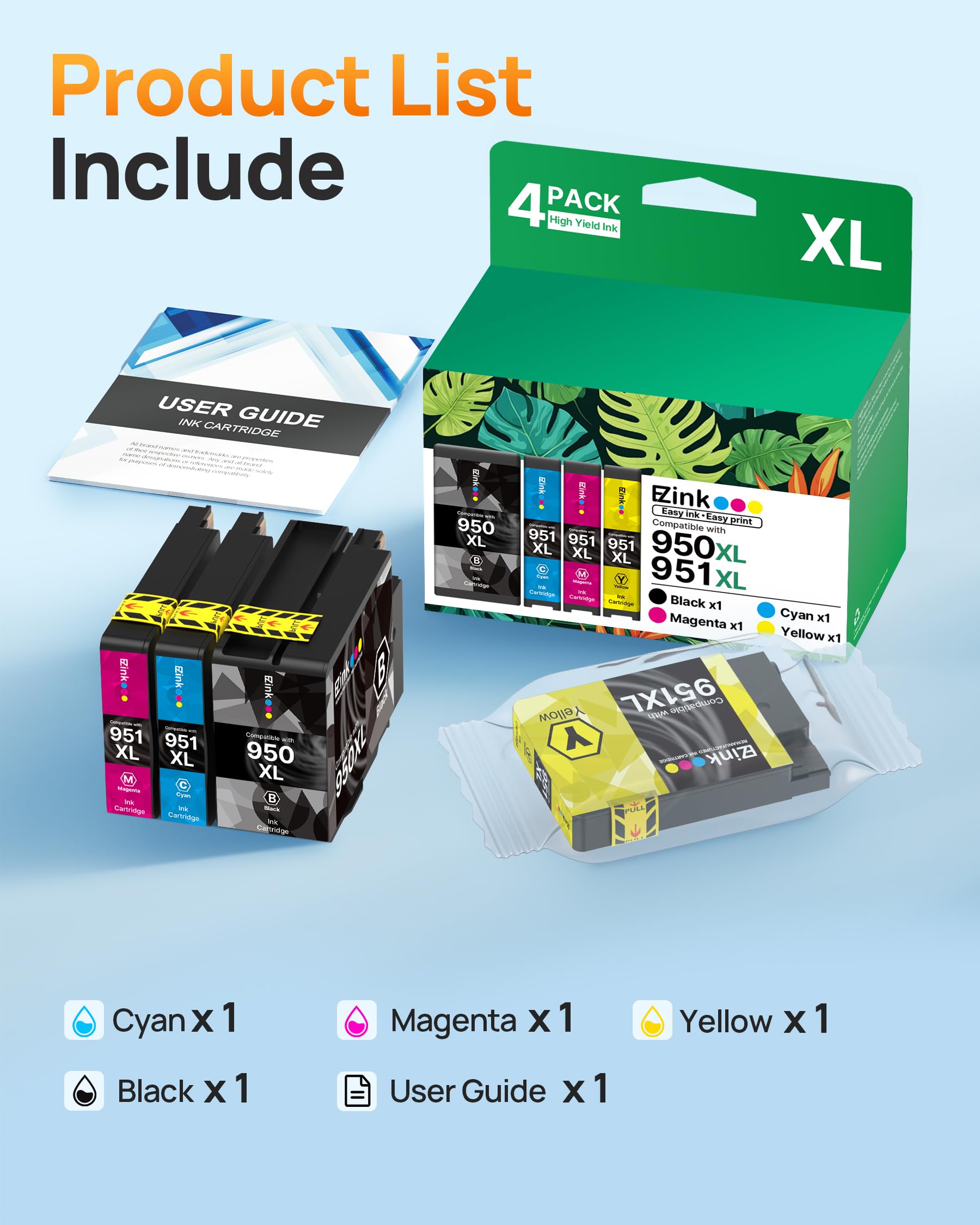 E-Z Ink 950XL and 951XL Ink Cartridges Combo Pack Compatible Replacemenr for HP 950 951 Ink Cartridges Combo Pack 950XL 951XL Use with OfficeJet Pro 8600 8610 8615 8620 8625 8100 8630 8660 (4 Pack) - Image 7