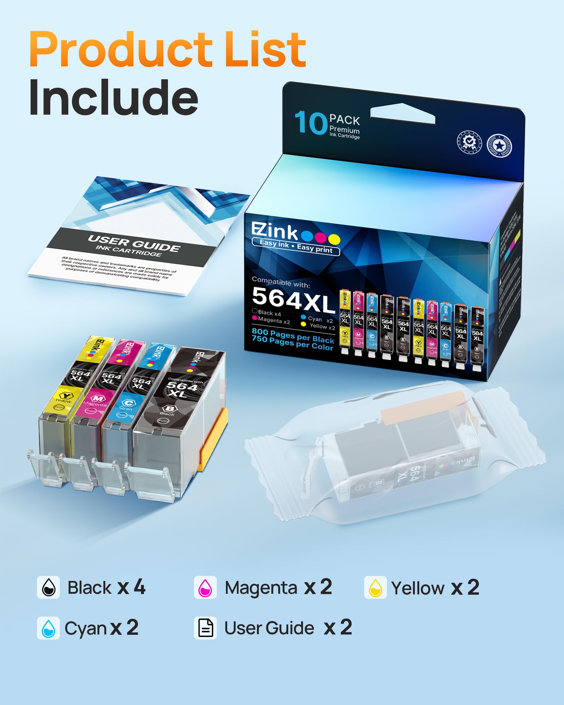 E-Z Ink Compatible 564xl Ink cartridges for hp Printers Replacement for hp 564 Ink cartridges Combo Pack Black and Color for PhotoSmart 7520 7510 6510 6520 DeskJet 3520 3522 OfficeJet 4620 (10Pack) - Image 4