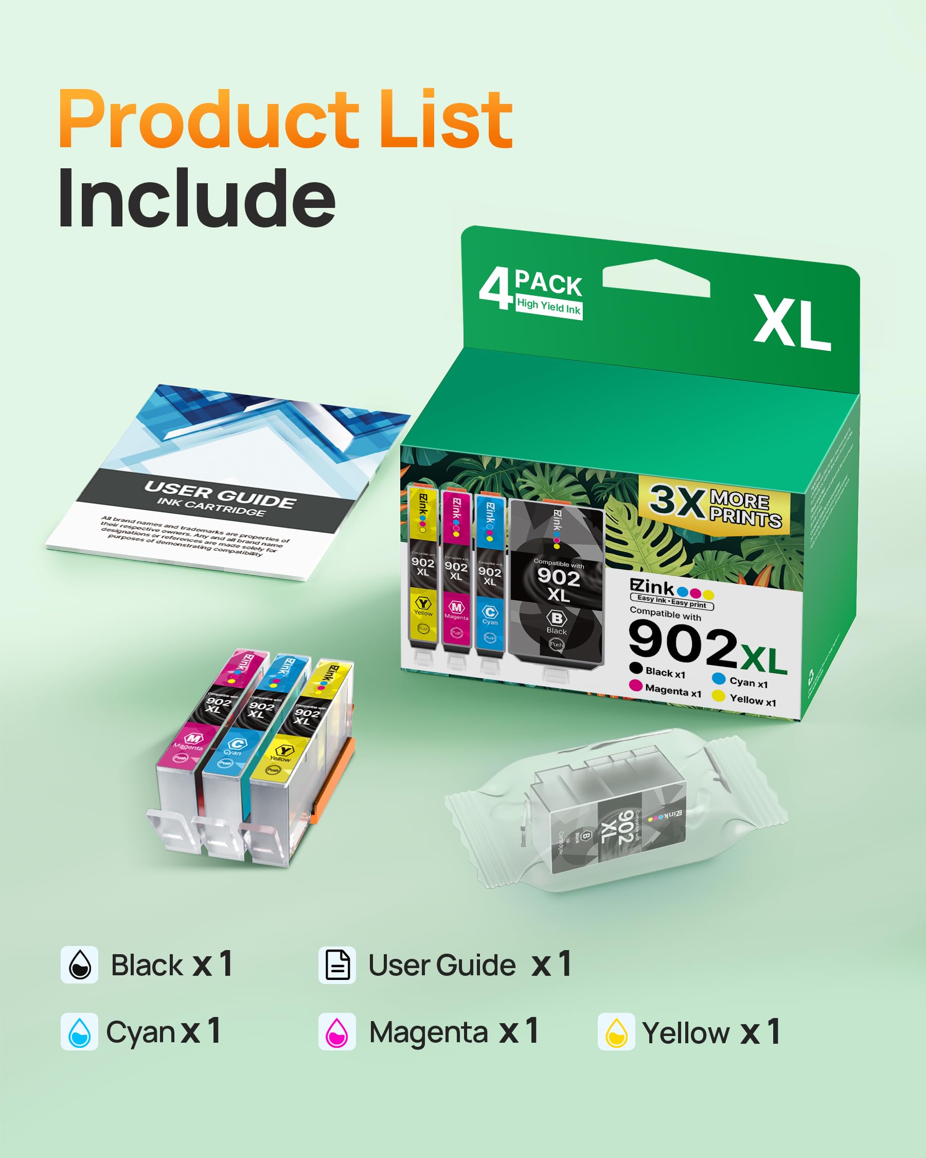 E-Z Ink Compatible 902 902XL Ink Cartridges for HP Printers Replacement for HP 902XL Ink Cartridges Combo Pack 4 Pack for Officejet Pro 6978 6968 6960 6970 Officejet 6951 6954 6956 6958 Printer - Image 4