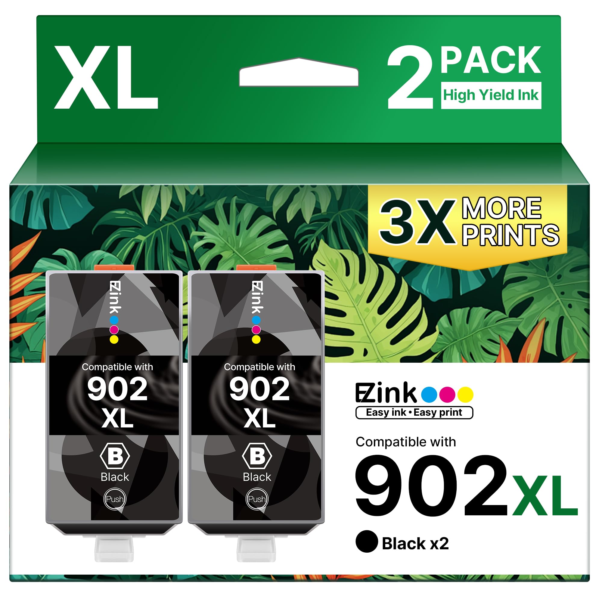 E-Z Ink Compatible 902 Ink for HP 902XL Black 2 Pack Replacement for 902XL Ink Cartridges for HP Printers to use with Officejet Pro 6978 6968 6970 6974 6975 6960 Officejet 6962 6958 6950 6954 6951
