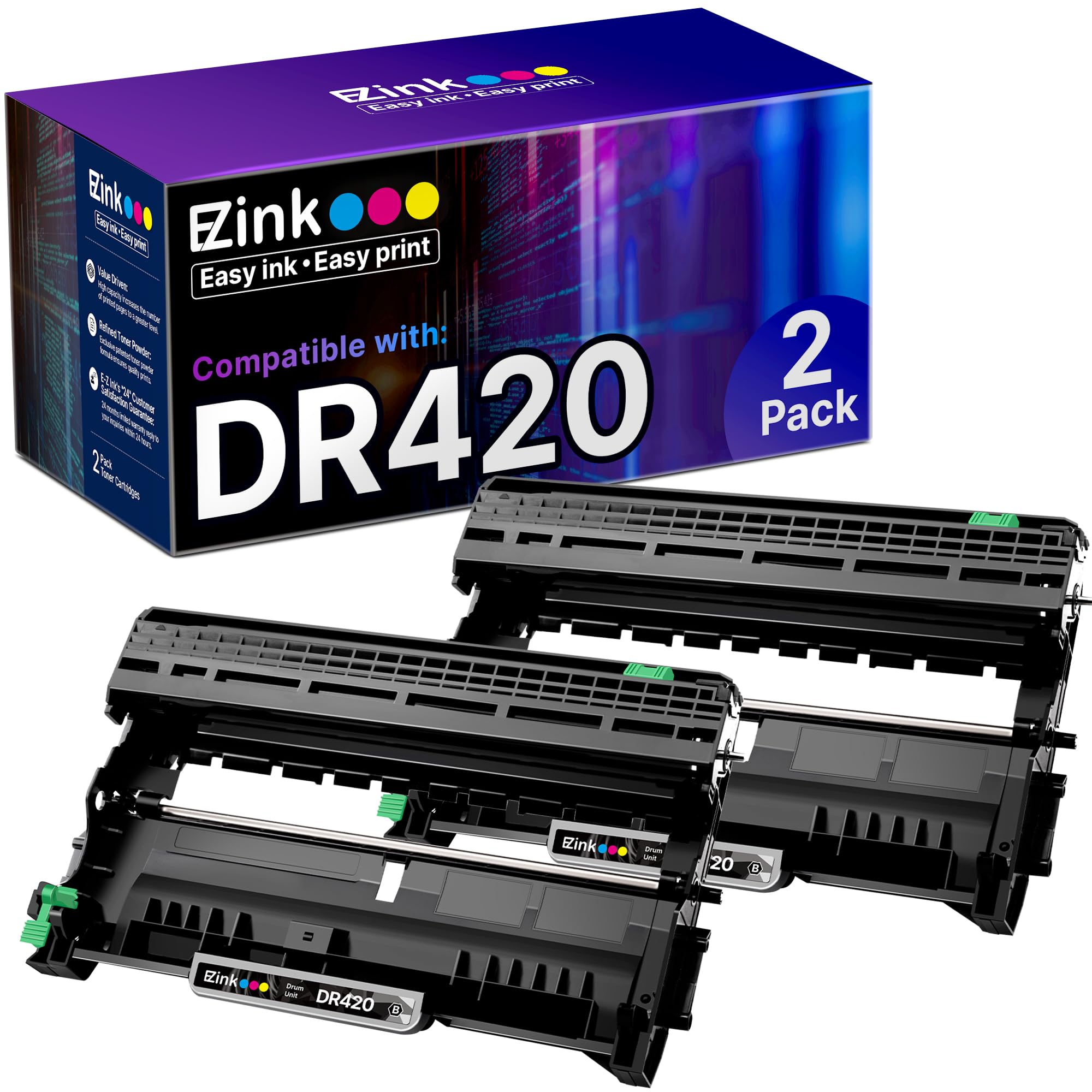 E-Z Ink Compatible Drum Unit (Not Toner) for Brother DR420 DR 420 DR-420 for HL-2270DW HL-2280DW HL-2230 HL-2240 MFC-7360N MFC-7860DW DCP-7065DN Intellifax 2840 Printer (Black,High Yield, 2 Pack)
