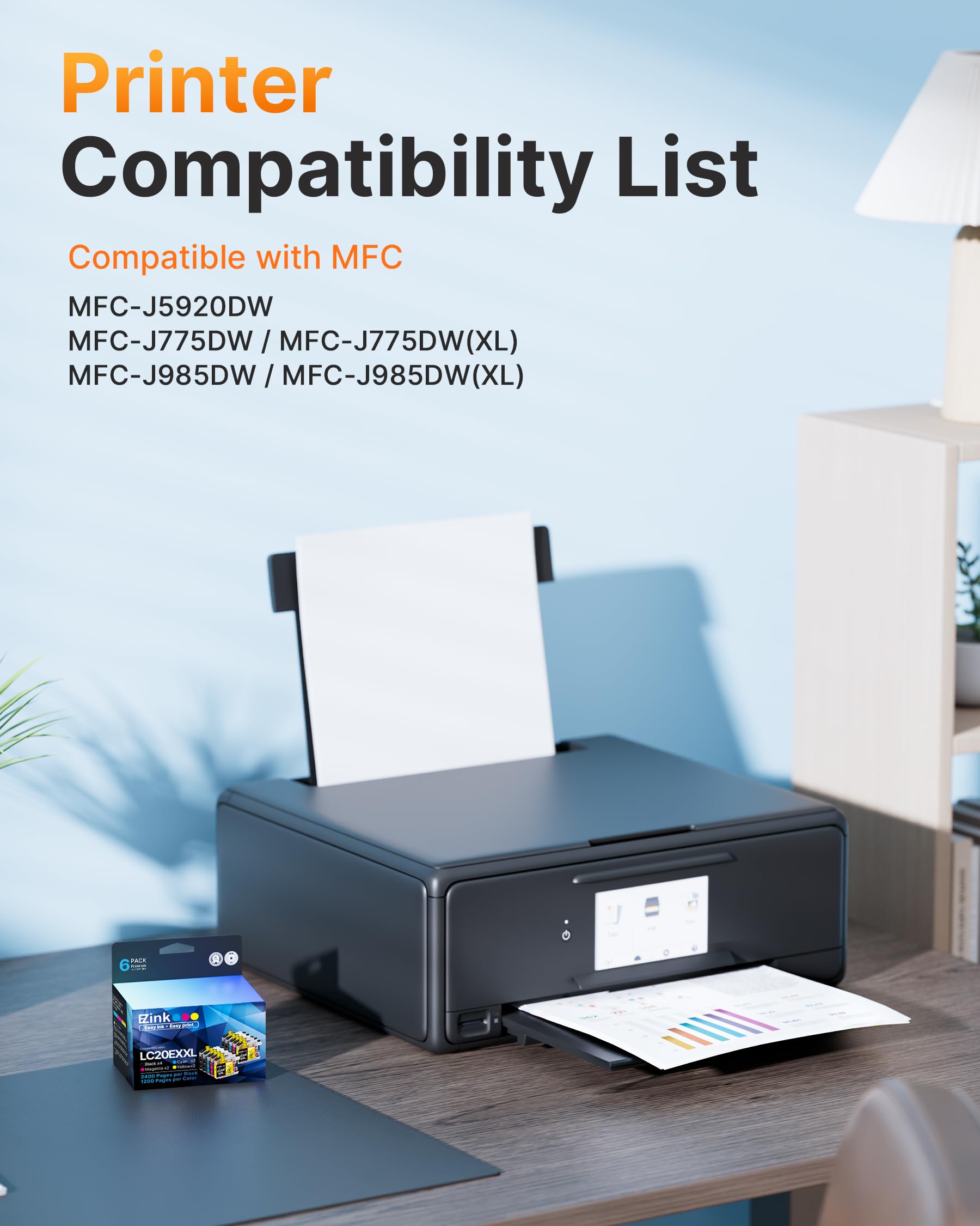 E-Z Ink Compatible Ink Cartridge Replacement for Brother LC20E XXL for use with MFC-J985DW, MFC-J775DW, MFC-J5920DW, MFC-J985DWXL, MFC-J775DWXL(4 Black, 2 Cyan, 2 Magenta, 2 Yellow, 10 Pack) - Image 2