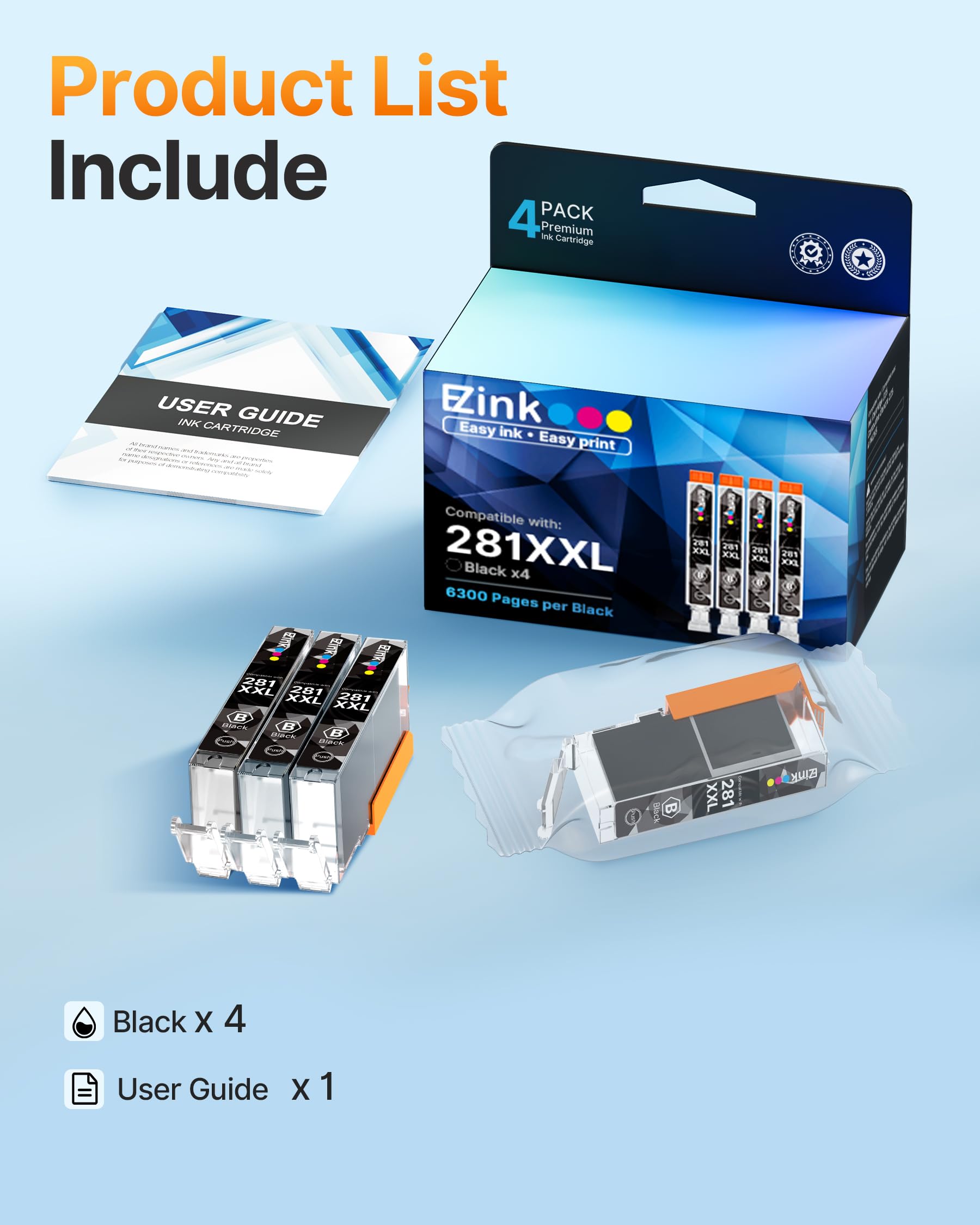 E-Z Ink Compatible Ink Cartridge Replacement for Canon 281 281XXL CLI-281XXL CLI-281 XXL Compatible with PIXMA TR7520 TR8520 TS6120 TS6220 TS6320 TS8120 TS9120 TS9521C TS702 Printer (4 Black) - Image 4