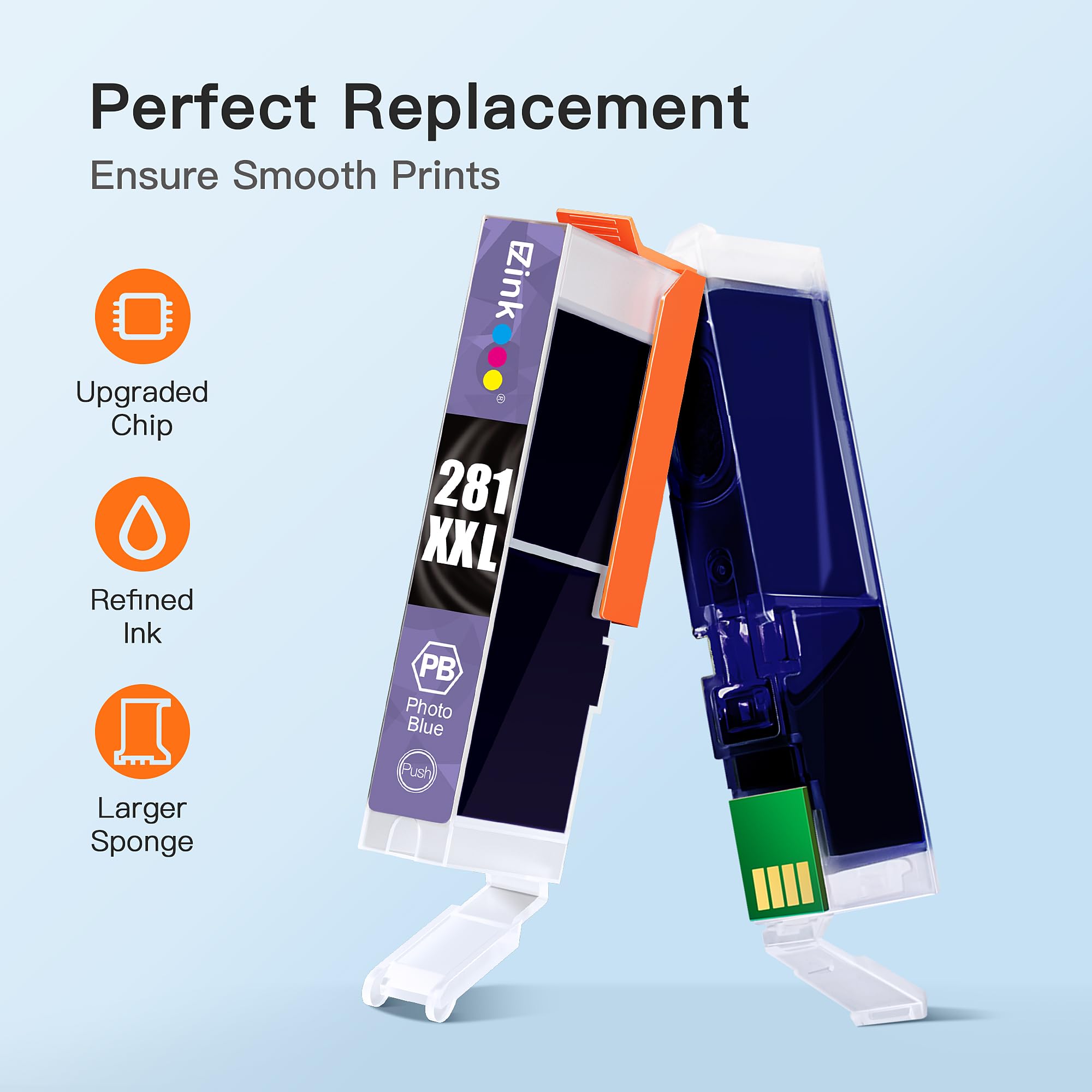 E-Z Ink Compatible Ink Cartridge Replacement for Canon CLI-281XXL CLI 281 XXL to use with PIXMA TS8320 TS8220 TS8120 TS9120（Photo Blue，3 Pack） - Image 3