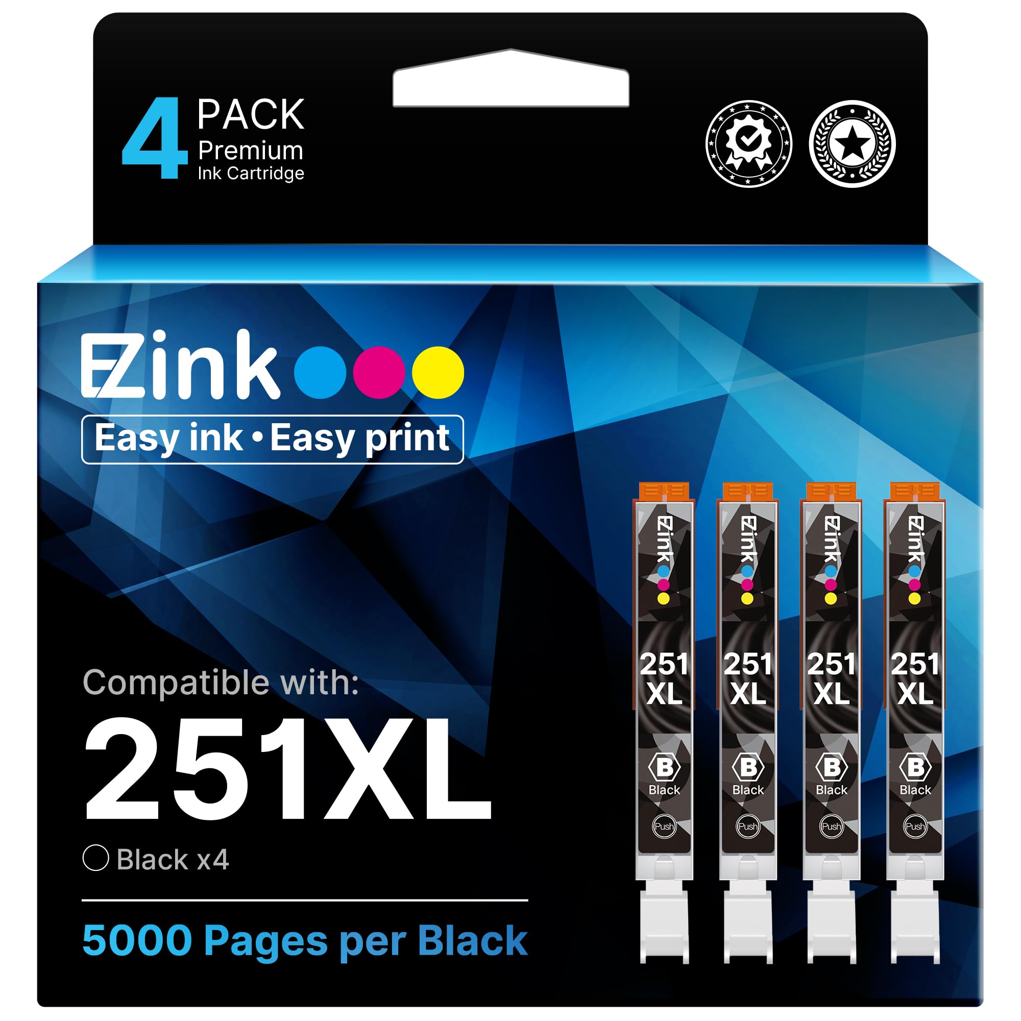 E-Z Ink (Compatible Ink Cartridge Replacement for Canon CLI-251XL CLI 251 XL to use with PIXMA MX922 MG5520 MG7120 MG6320 MG6620 MG5620 IX6820 IP8720 Printer(Black, 4 Pack)
