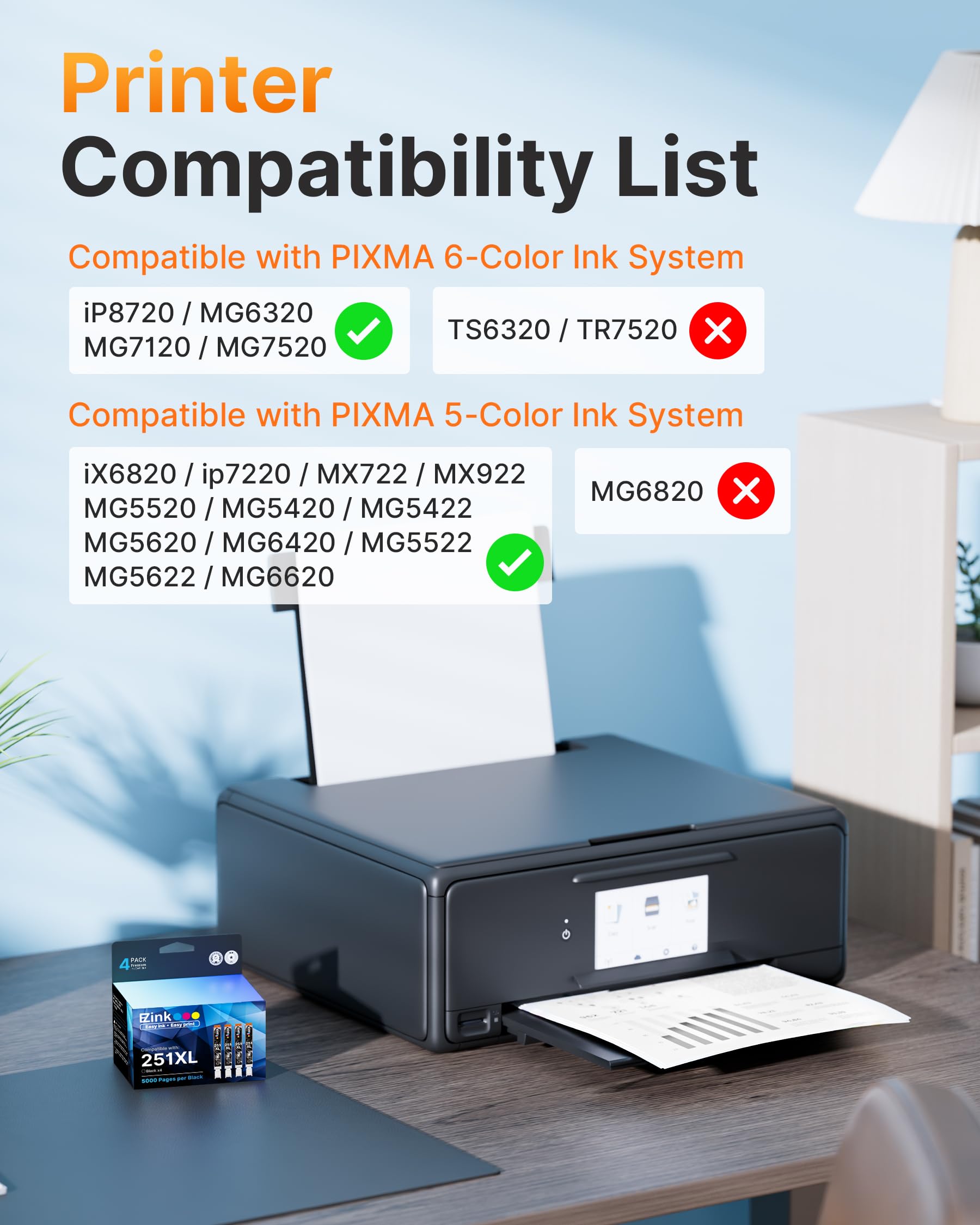 E-Z Ink (Compatible Ink Cartridge Replacement for Canon CLI-251XL CLI 251 XL to use with PIXMA MX922 MG5520 MG7120 MG6320 MG6620 MG5620 IX6820 IP8720 Printer(Black, 4 Pack) - Image 2