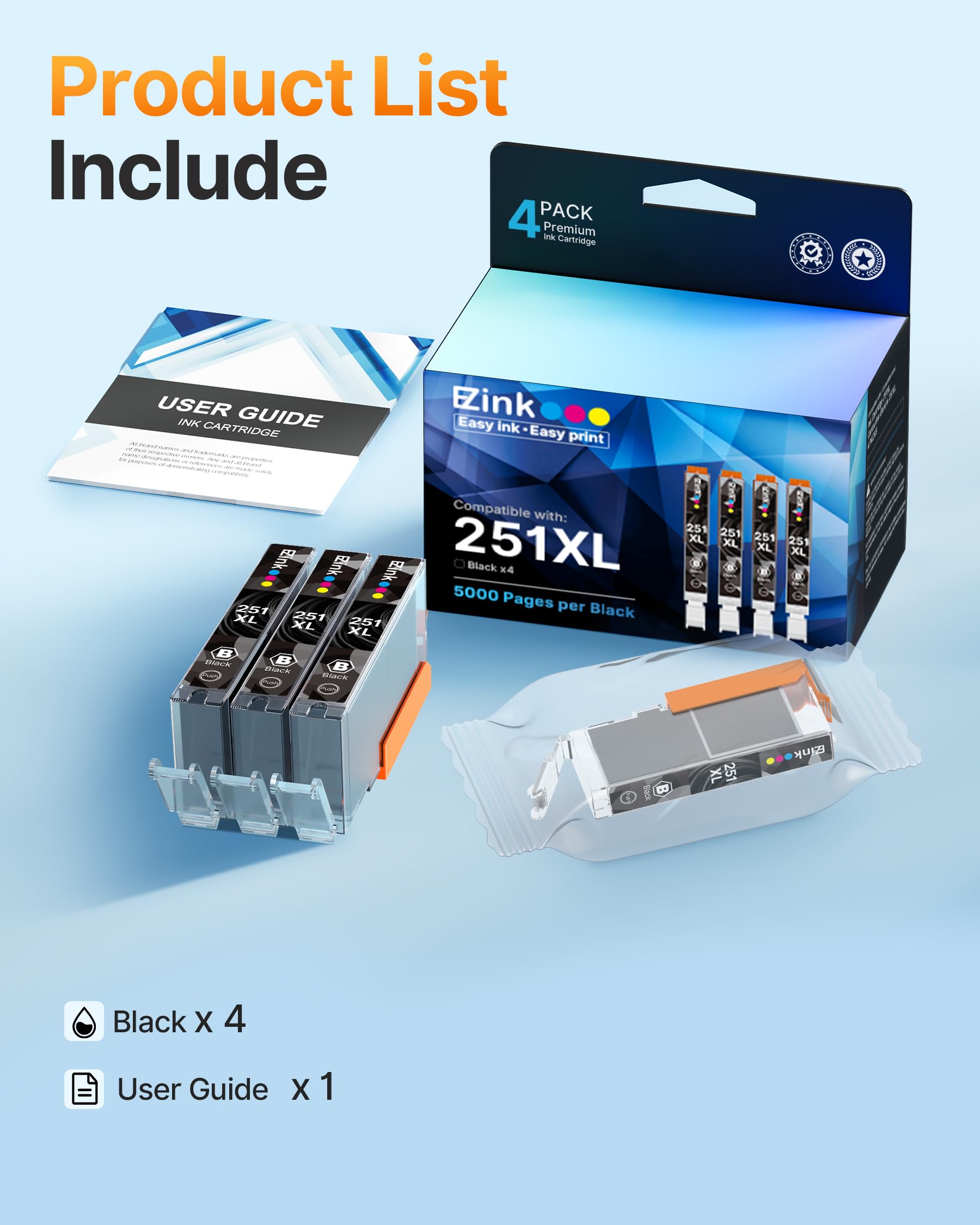 E-Z Ink (Compatible Ink Cartridge Replacement for Canon CLI-251XL CLI 251 XL to use with PIXMA MX922 MG5520 MG7120 MG6320 MG6620 MG5620 IX6820 IP8720 Printer(Black, 4 Pack) - Image 5
