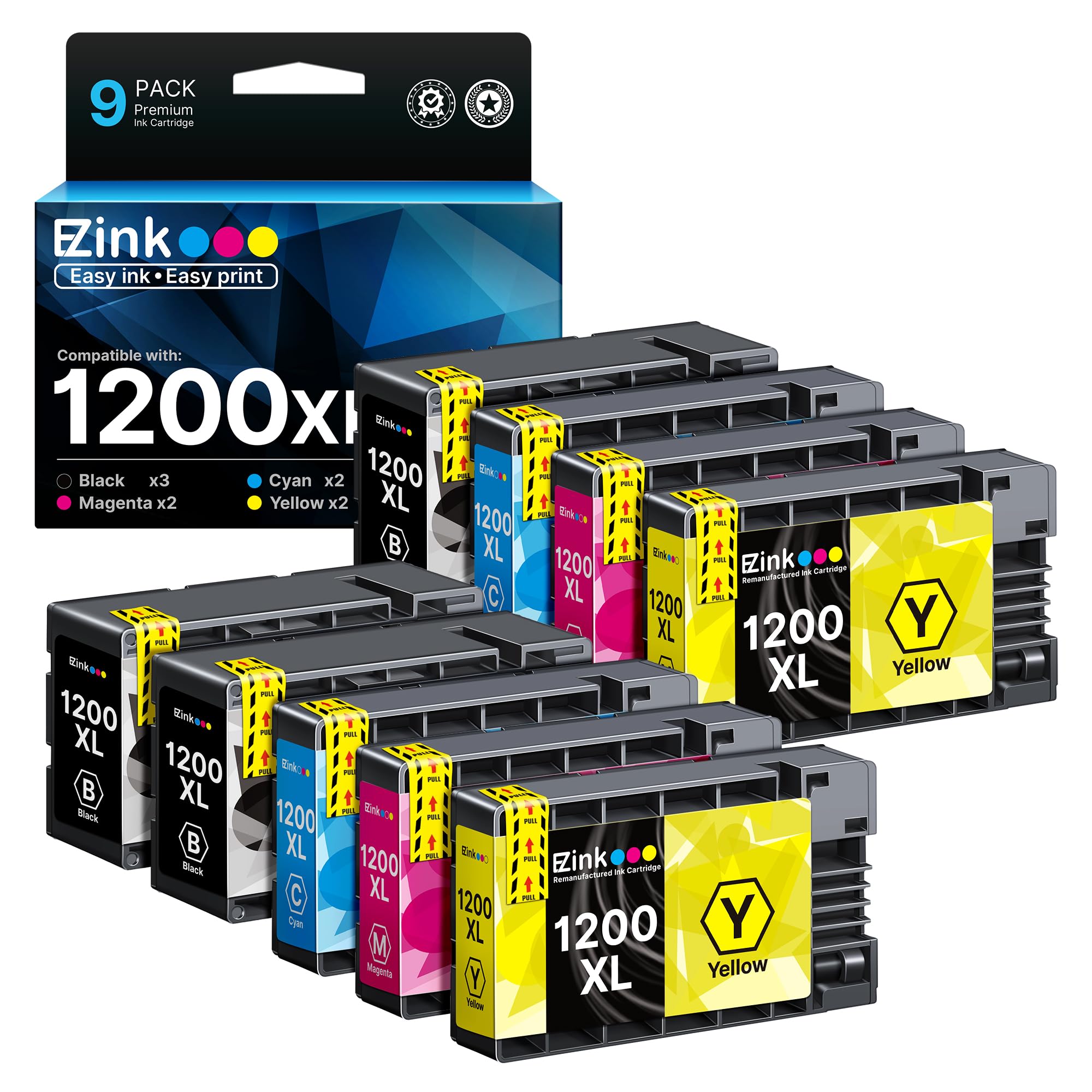 E-Z Ink Compatible Ink Cartridge Replacement for Canon PGI-1200XL PGI-1200 XL to Use with Maxify MB2720 MB2320 MB2120 MB2350 MB2050 MB2020 Printer (3 Black, 2 Cyan, 2 Magenta, 2 Yellow, 9 Pack)