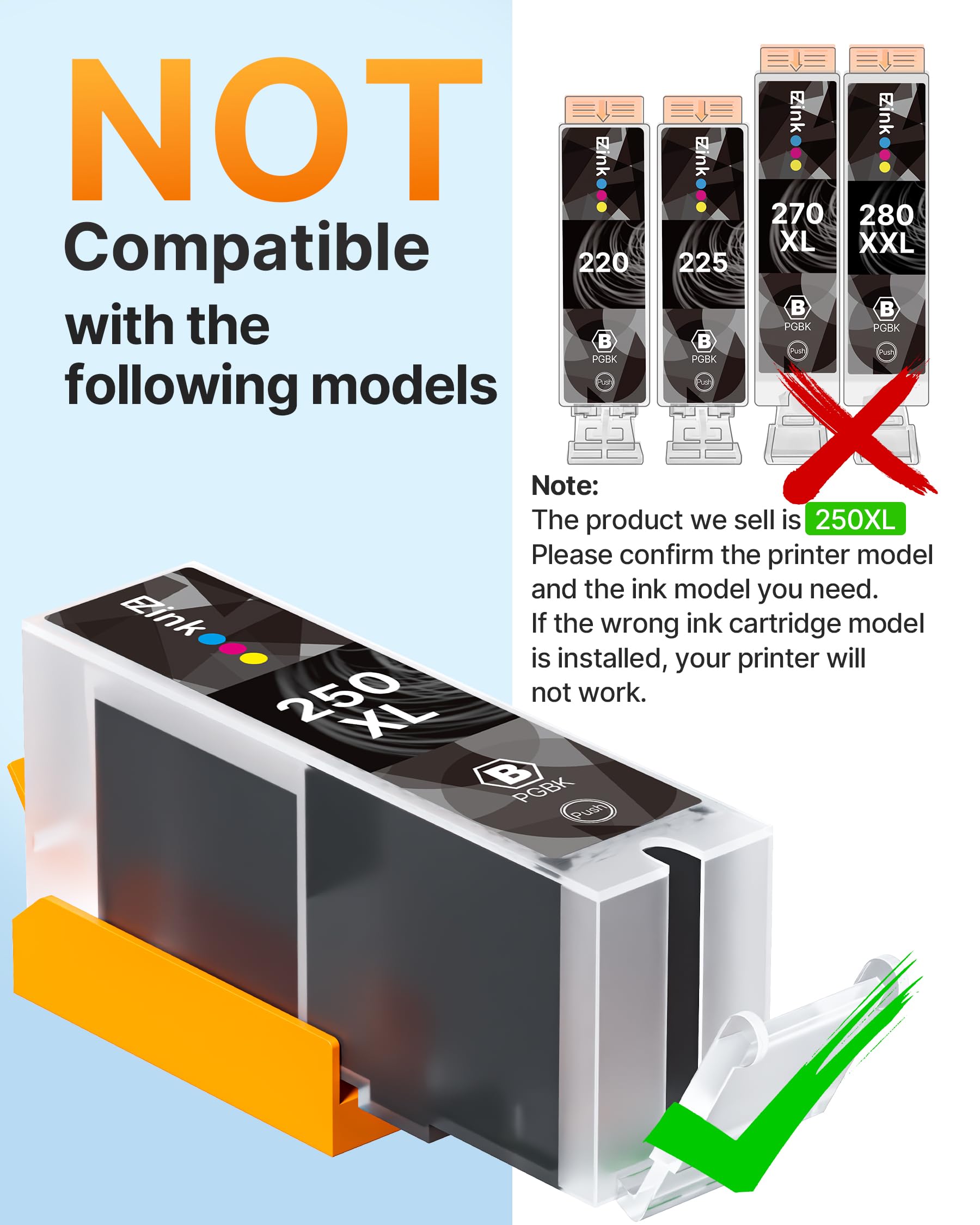 E-Z Ink Compatible Ink Cartridge Replacement for Canon PGI-250XL PGI 250 XL CLI-251XL CLI 251 XL to use with PIXMA MX922 MG5520 (2 Large Black, 2 Cyan, 2 Magenta, 2 Yellow, 2 Small Black) 10 Pack - Image 7