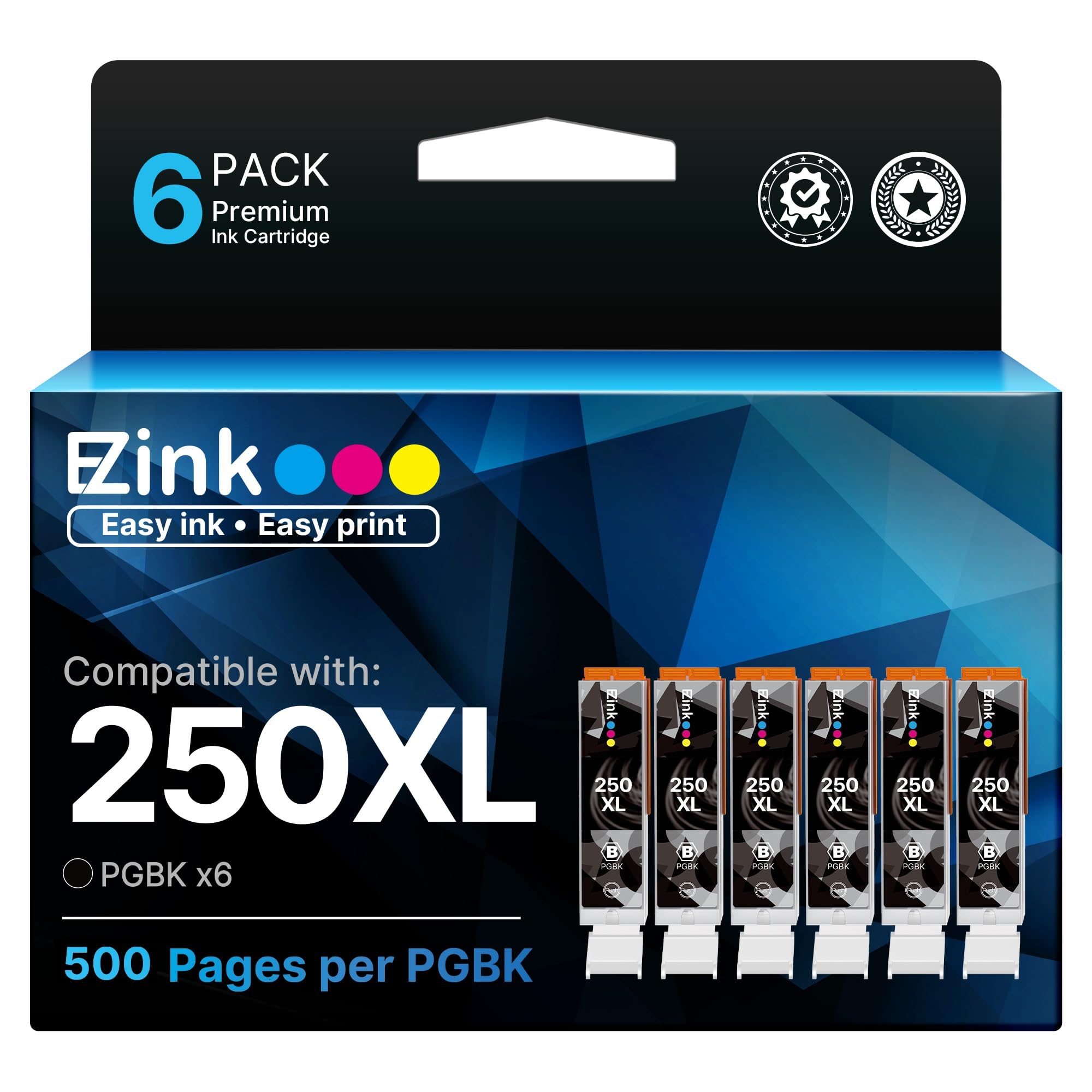 E-Z Ink Compatible Ink Cartridge Replacement for Canon PGI-250XL PGI 250 XL to use with PIXMA MX922 MX722 MG5420 MG5520 MG5620 MG6320 MG6420 MG6620 MG7120 MG7520 iP8720 (Large Black, 6 Pack)
