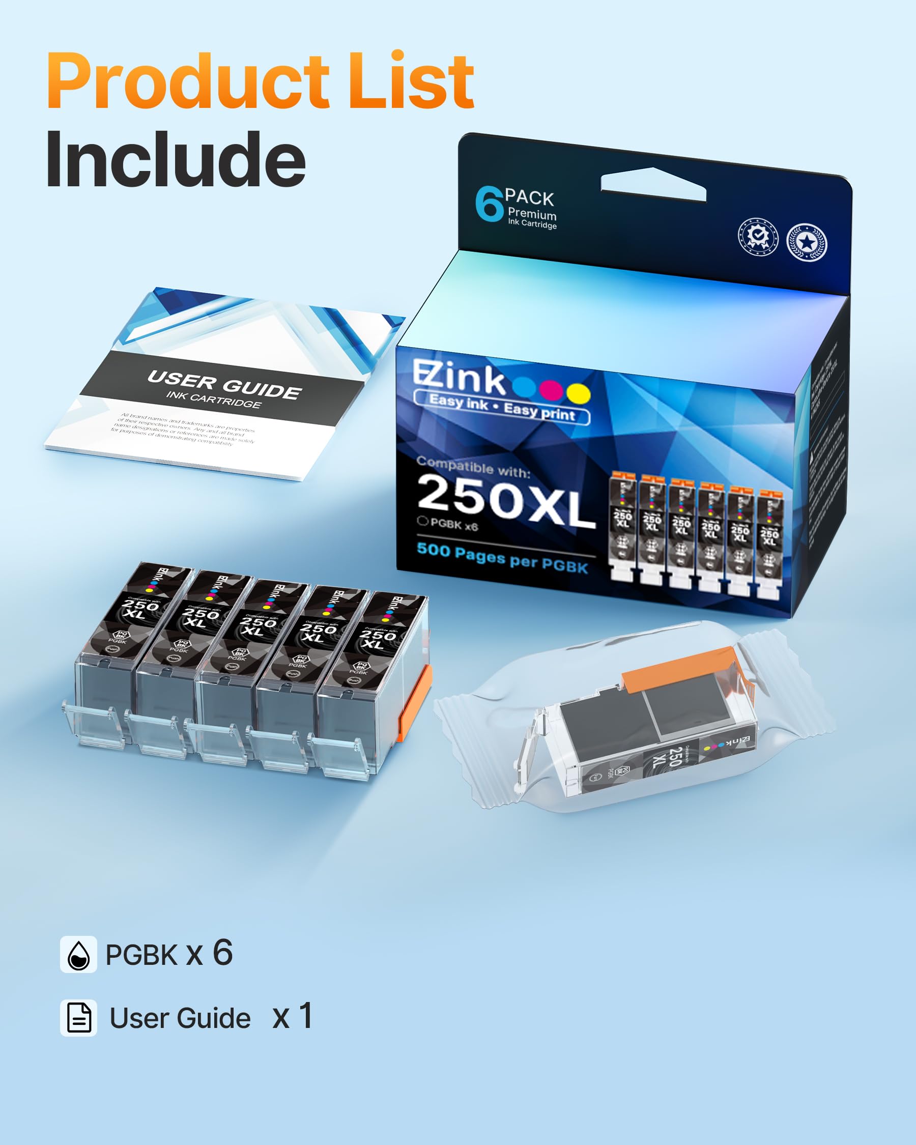 E-Z Ink Compatible Ink Cartridge Replacement for Canon PGI-250XL PGI 250 XL to use with PIXMA MX922 MX722 MG5420 MG5520 MG5620 MG6320 MG6420 MG6620 MG7120 MG7520 iP8720 (Large Black, 6 Pack) - Image 6
