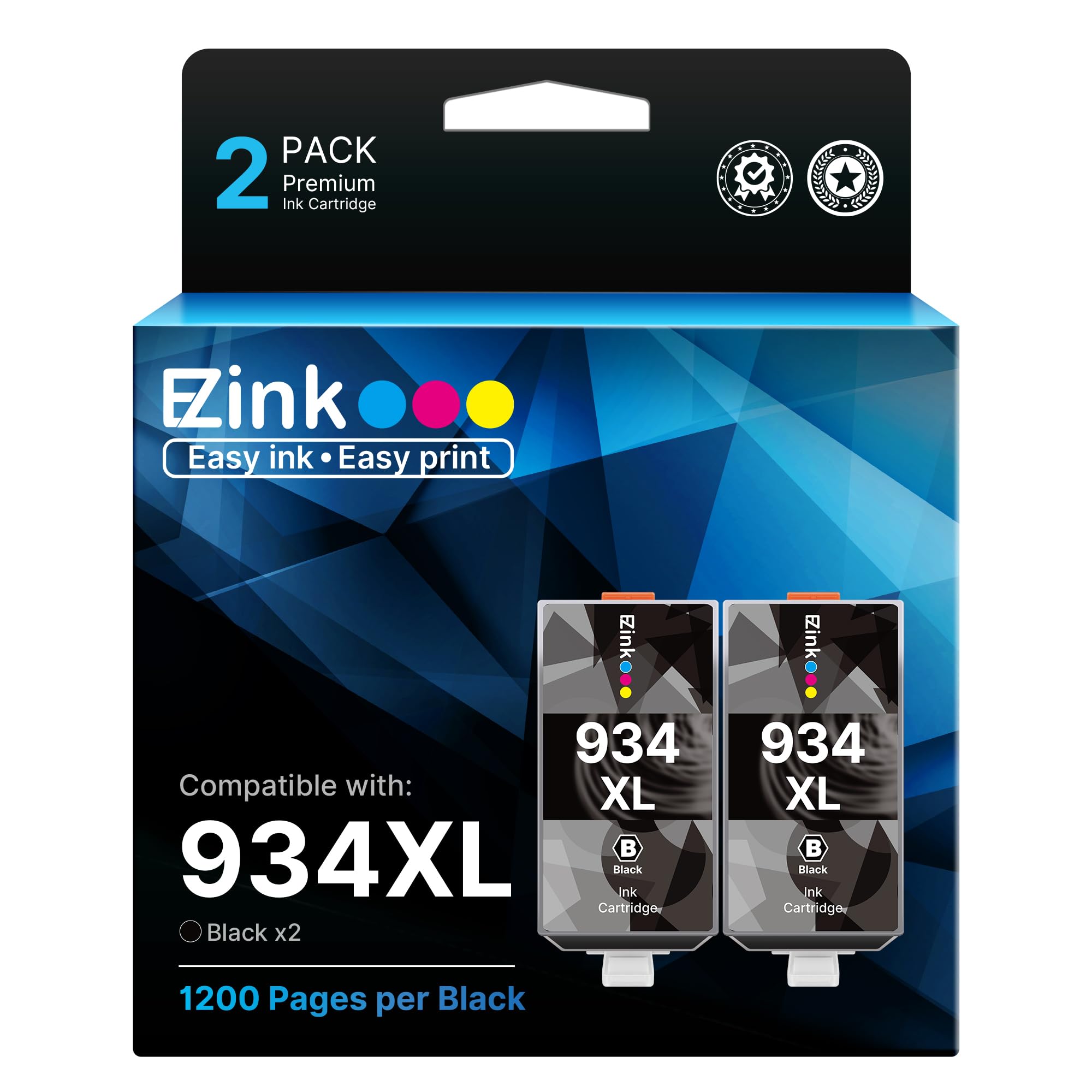 E-Z Ink Compatible Ink Cartridge Replacement for HP 934 934XL 934 XL High Yield to use with HP Officejet 6800 6812 6815 6825 6822 6820 OfficeJet Pro 6230 6830 6200 6835 Printer (2 Black)