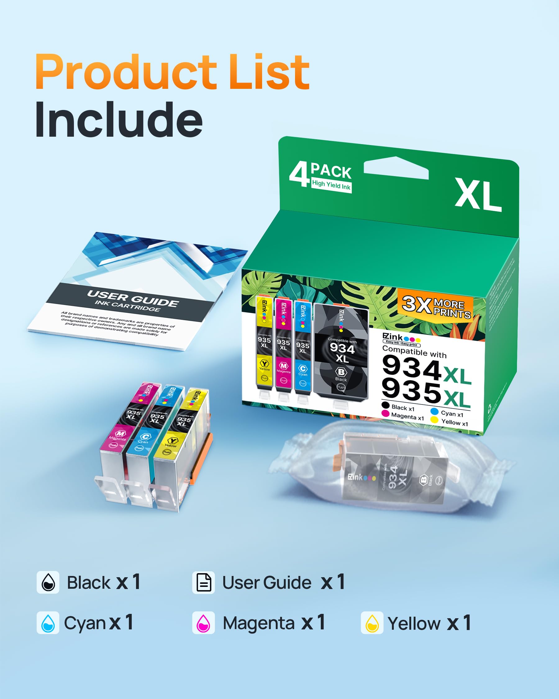 E-Z Ink Compatible Ink Cartridge Replacement for HP 934 and 935 Ink Cartridges Combo Pack 934XL 935XL 934 XL 935 XL to Use with Officejet Pro 6200 6230 6835 Officejet 6812 6815 6820 6800 (4 Pack) - Image 6