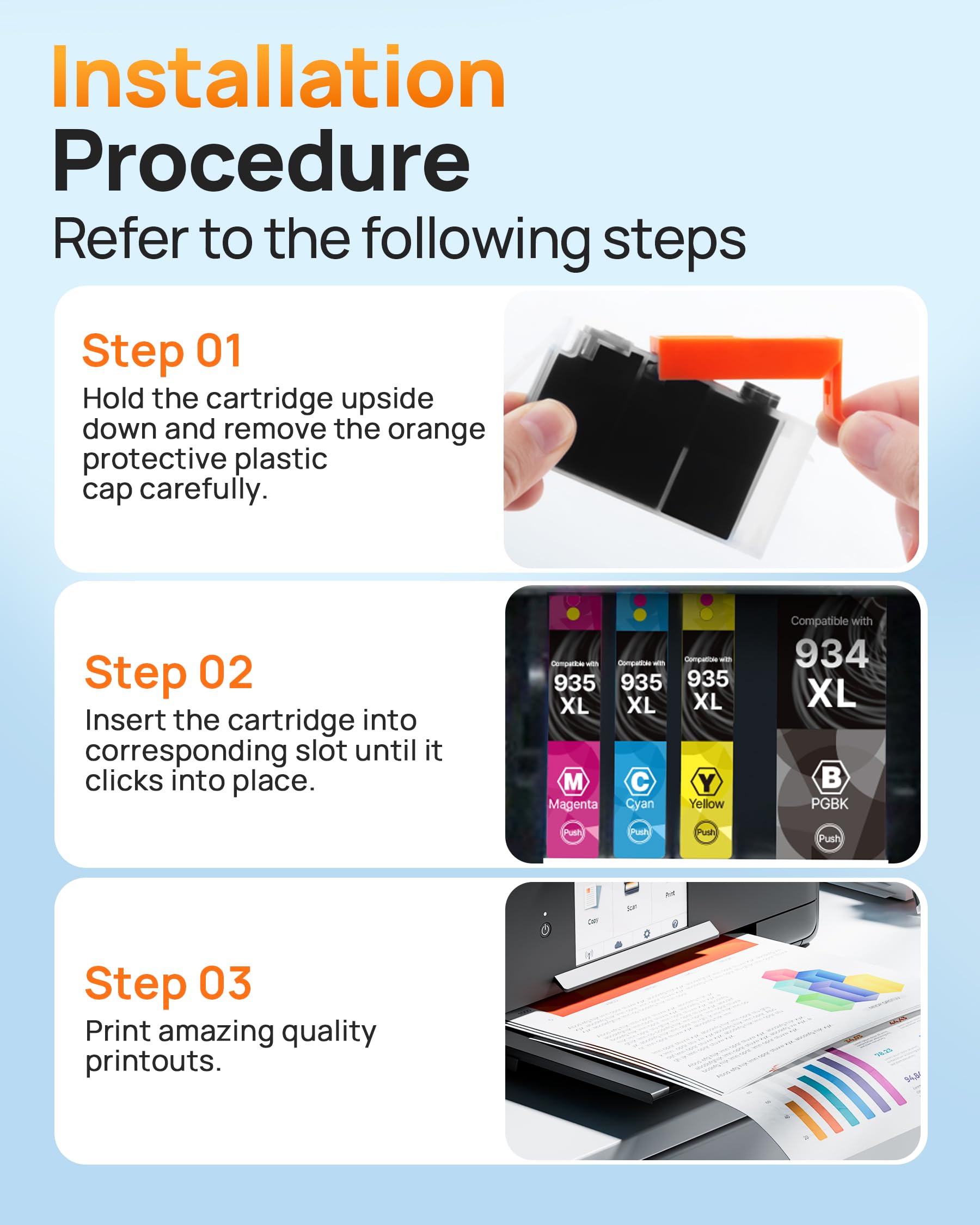 E-Z Ink Compatible Ink Cartridge Replacement for HP 934 and 935 Ink Cartridges Combo Pack 934XL 935XL 934 XL 935 XL to Use with Officejet Pro 6200 6230 6835 Officejet 6812 6815 6820 6800 (4 Pack) - Image 7