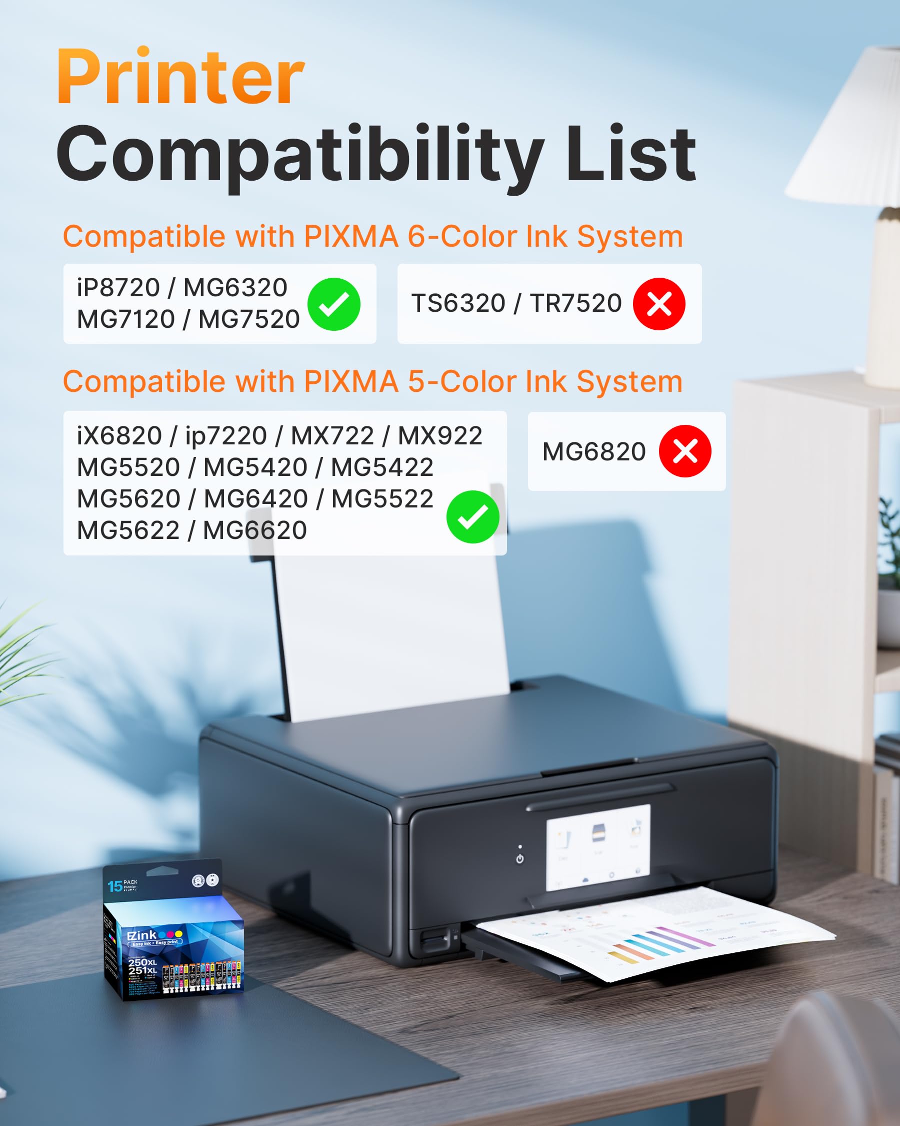 E-Z Ink Compatible Ink Cartridge Replacement for Canon PGI-250XL PGI 250 XL CLI-251XL CLI 251 XL to use with PIXMA MX922 MG5520 (2 Large Black, 2 Cyan, 2 Magenta, 2 Yellow, 2 Small Black) 10 Pack - Image 3