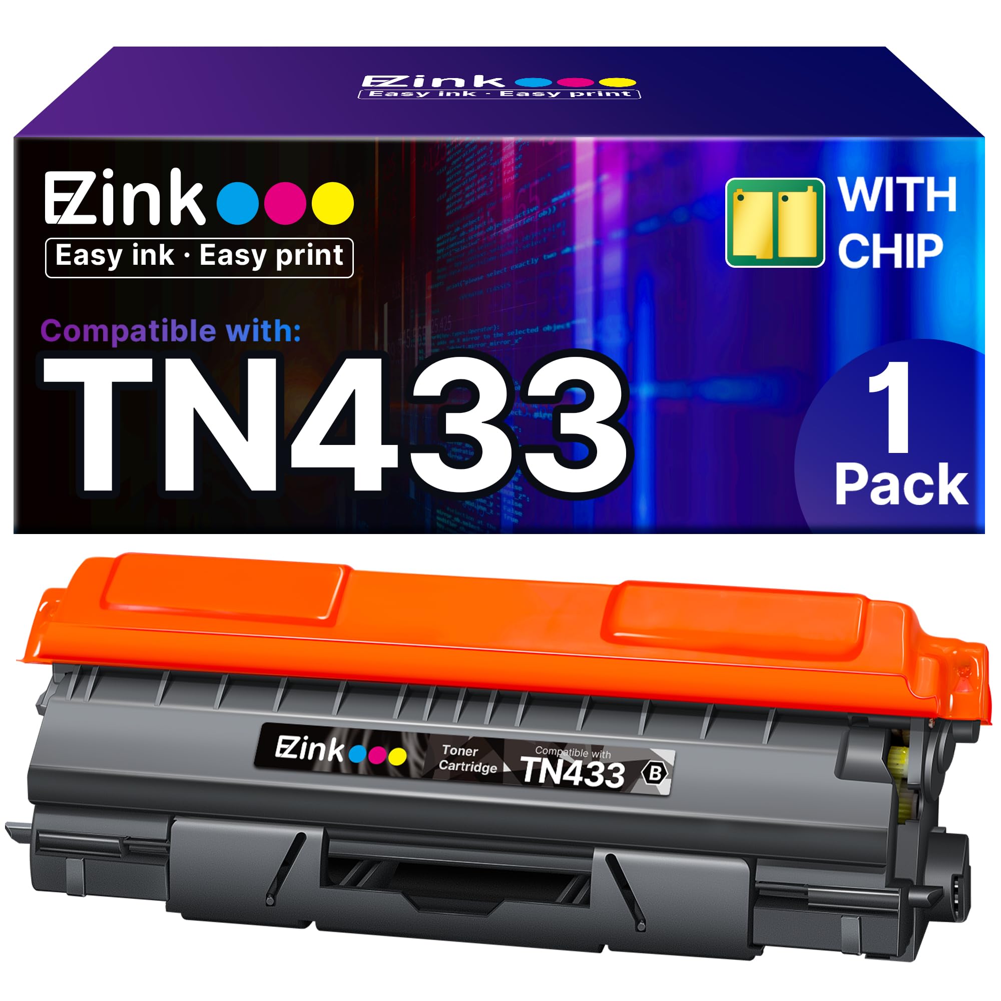 E-Z Ink Compatible TN433BK Toner Cartridge Replacement for Brother TN-433 TN433 TN433bk TN431 Compatible with HL-L8260CDW HL-L8360CDW MFC-L8610CDW MFC-L8900CDW (1 Black, 1 Pack)