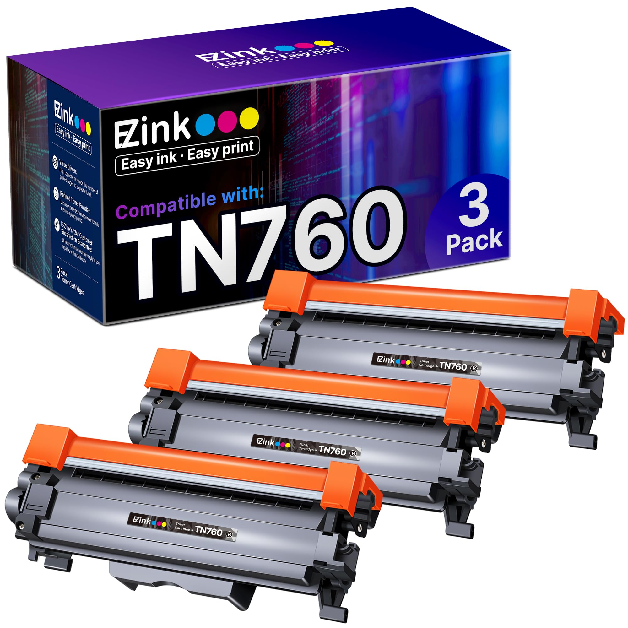 E-Z Ink Compatible TN760 Toner Cartridge Replacement for Brother TN760 TN 760 TN730 Compatible with DCP-L2550DW HL-L2350DW HLL2395DW HLL2390DW HL-L2370DW MFC-L2710DW MFC-L2750DW MFC-L2730DW (3 Black)