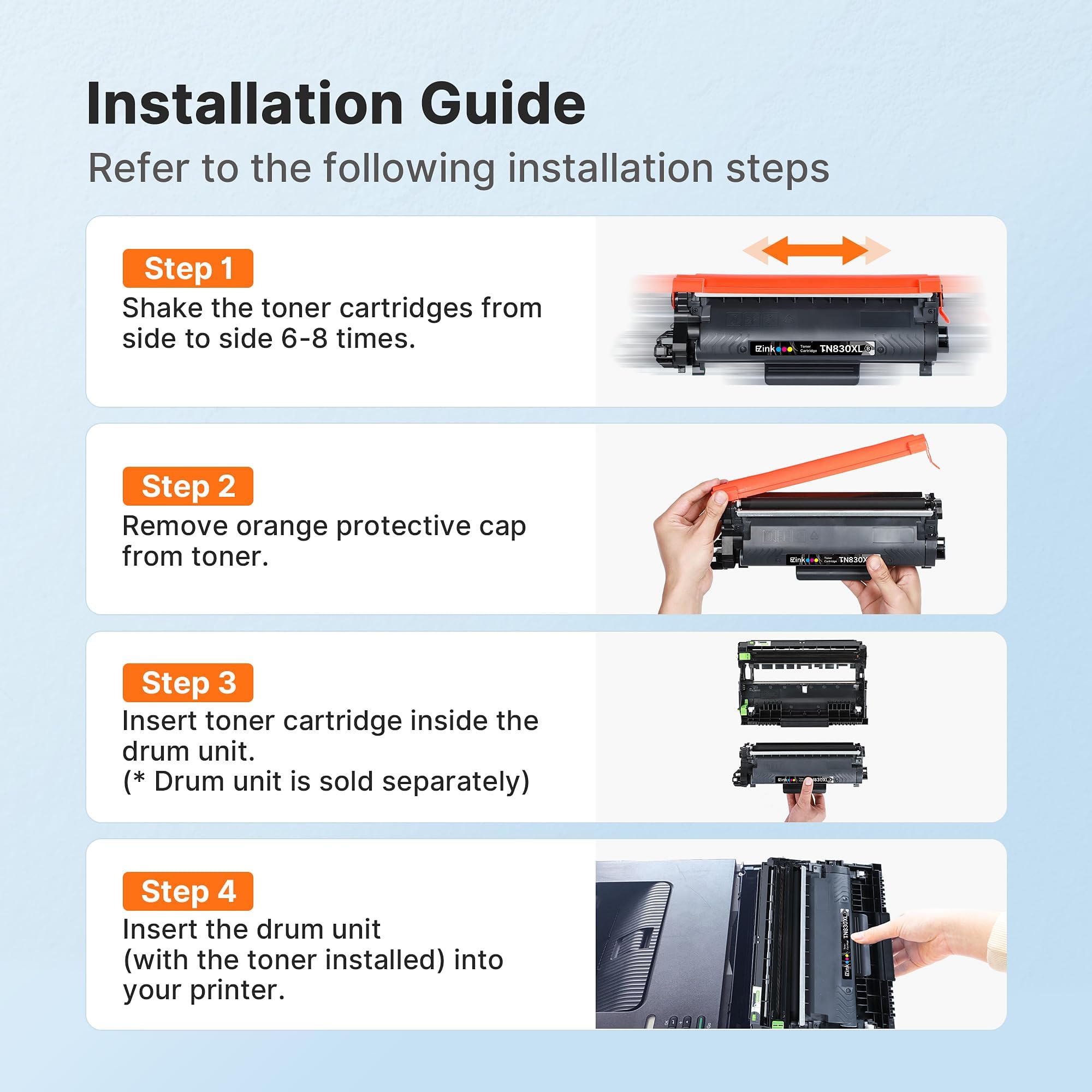 E-Z Ink Compatible TN830 Toner Cartridge Replacement for Brother TN830 TN830XL TN 830 Toner Cartridges to use with HL-L2460DW DCP-L2640DW HL-L2400D HL-L2480DW HL-L2405W MFC-L2820DW Printer (1 Black) - Image 6