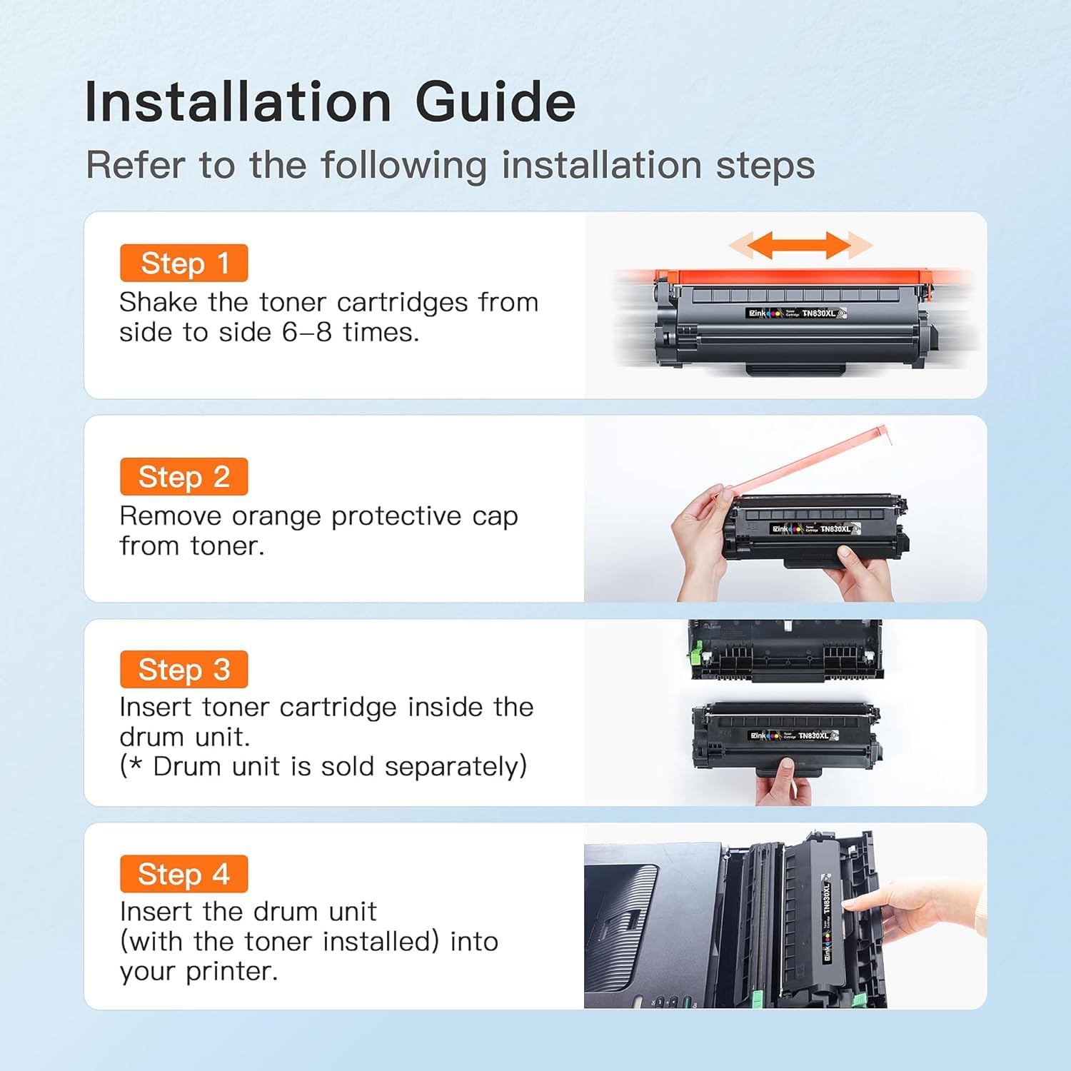 E-Z Ink Compatible TN830XL Toner Cartridges DR830 Drum Unit Replacement for Brother TN830 DR830 TN830xl Toner for Brother Printer HL-L2460DW DCP-L2640DW HL-L2405W HL-L2480DW MFC-l2820DW Printer(3Pack) - Image 6