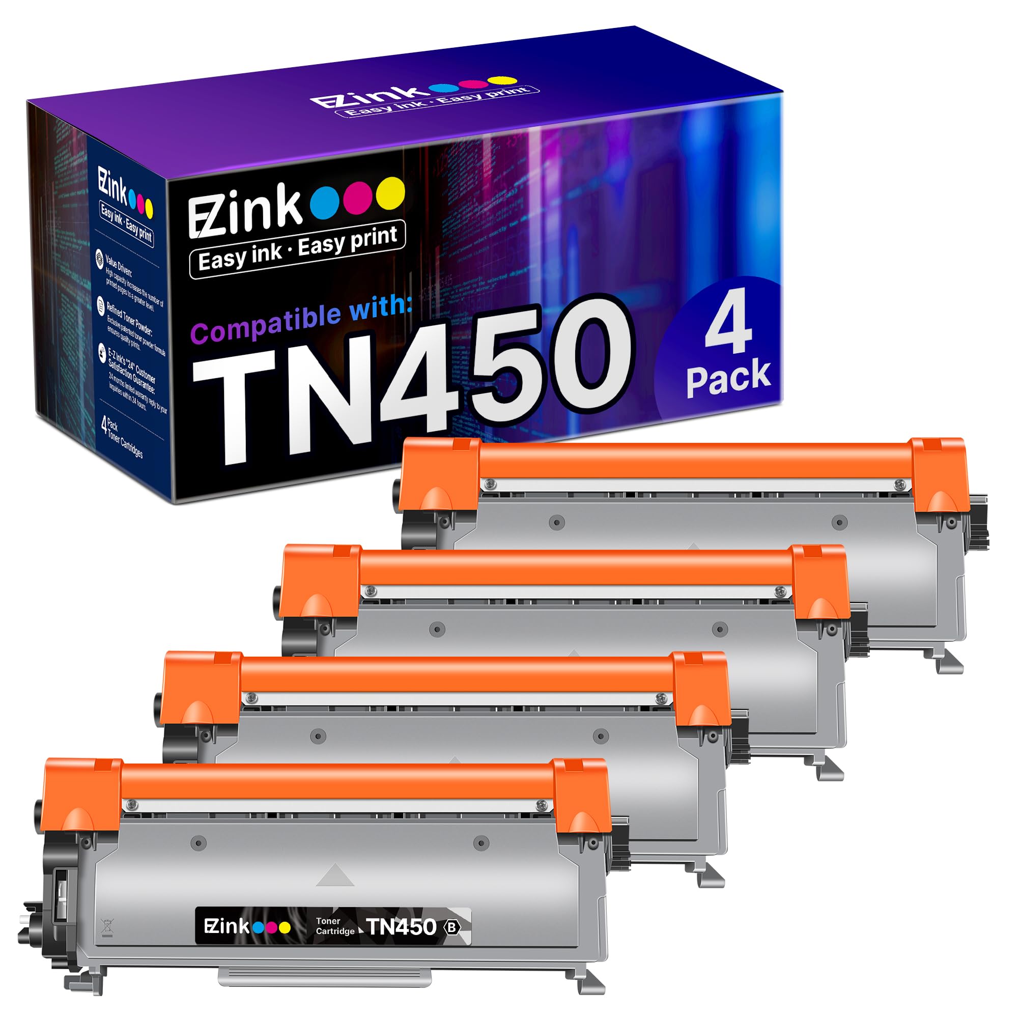 E-Z Ink Compatible Toner Cartridge Replacement for Brother TN450 TN420 TN-450 TN-420 Compatible with HL-2270DW HL-2280DW HL-2230 HL-2240 MFC-7360N MFC-7860DW DCP-7065DN Intellifax 2840(4 Pack, Black)