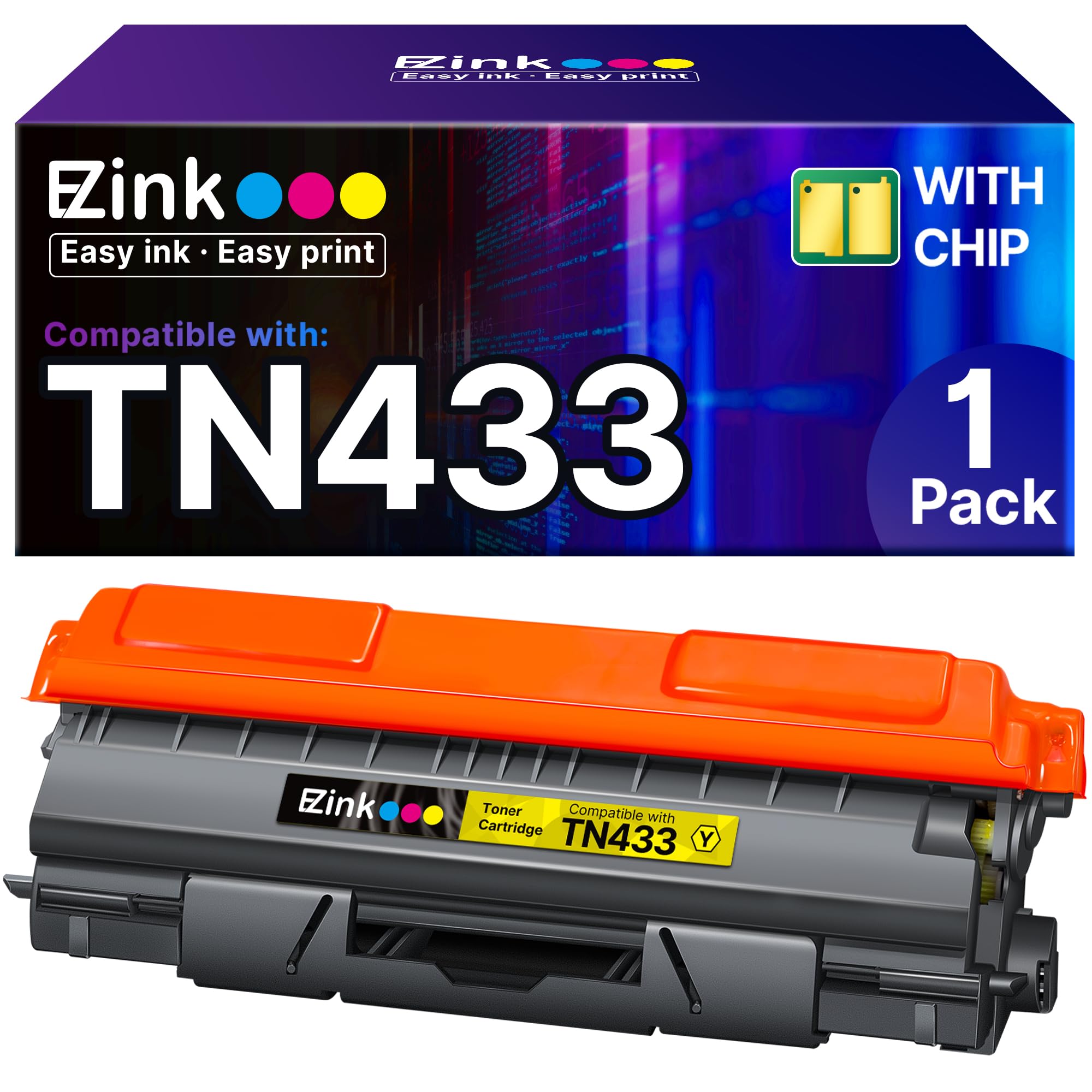 E-Z Ink Compatible Toner Cartridge Replacement for Brother TN-433 TN433 TN433bk TN431 Compatible with HL-L8260CDW HL-L8360CDW MFC-L8610CDW MFC-L8900CDW (1 Yellow, 1 Pack)