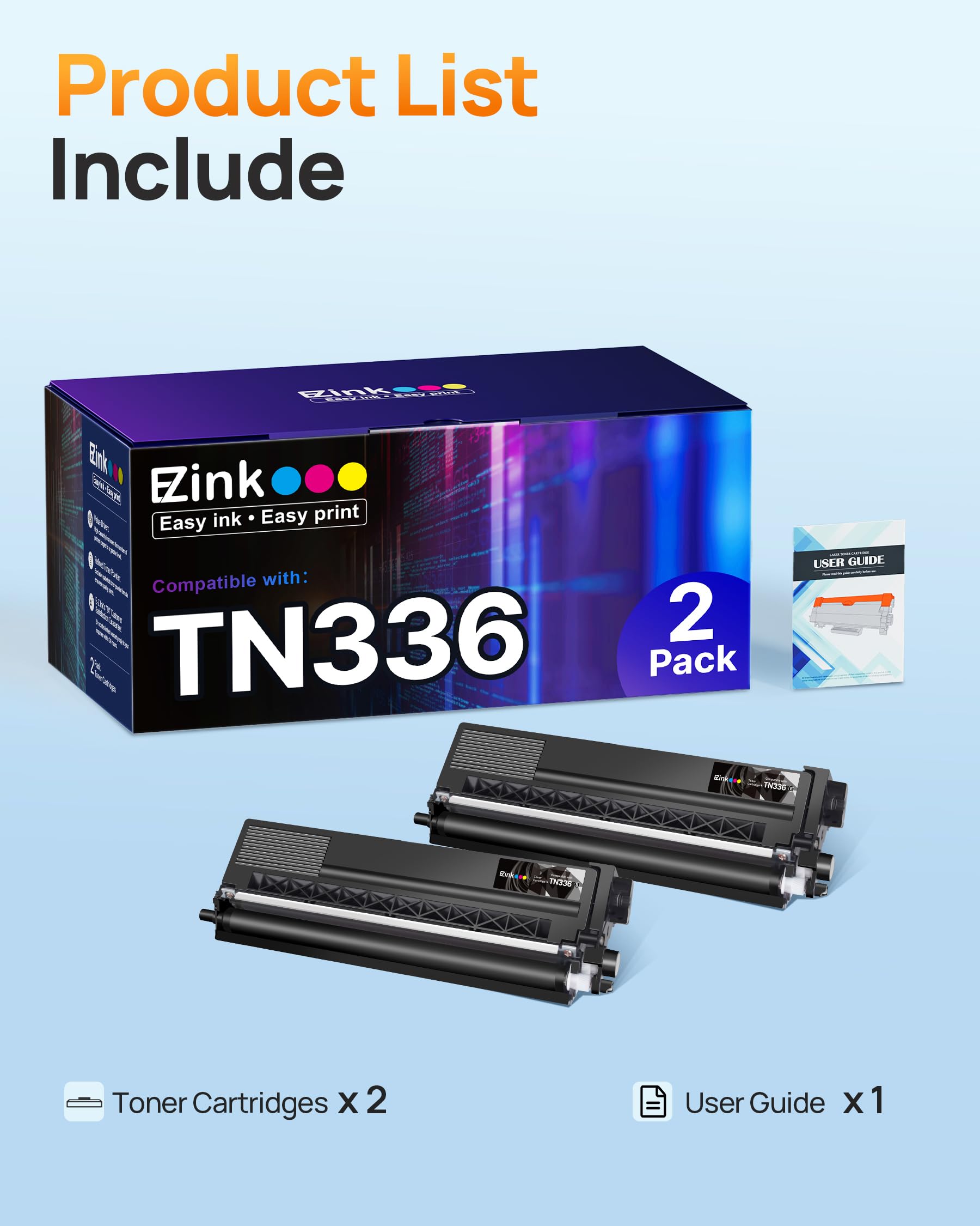 E-Z Ink Compatible Toner Cartridge Replacement for Brother TN336 TN331 TN-336 TN-331 Compatible with HL-L8350CDW MFC-L8850CDW MFC-L8600CDW MFC-9970CDW HL-4150CDN HL-L8250CDN (2 Black) - Image 4