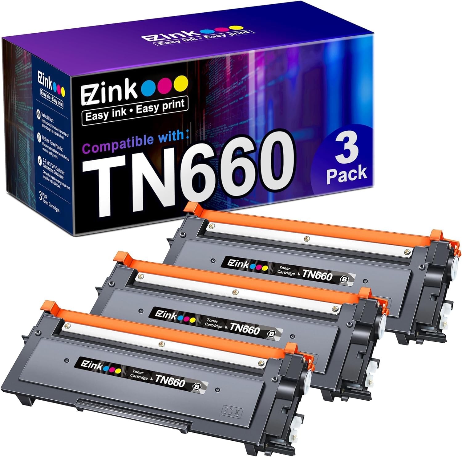 E-Z Ink Compatible Toner Cartridge Replacement for Brother TN660 TN630 Toner Cartridges High Yield to use with HL-L2380DW HL-L2300D HL-L2340DW MFC-L2680W MFC-L2740DW Printer (3 Black TN660)