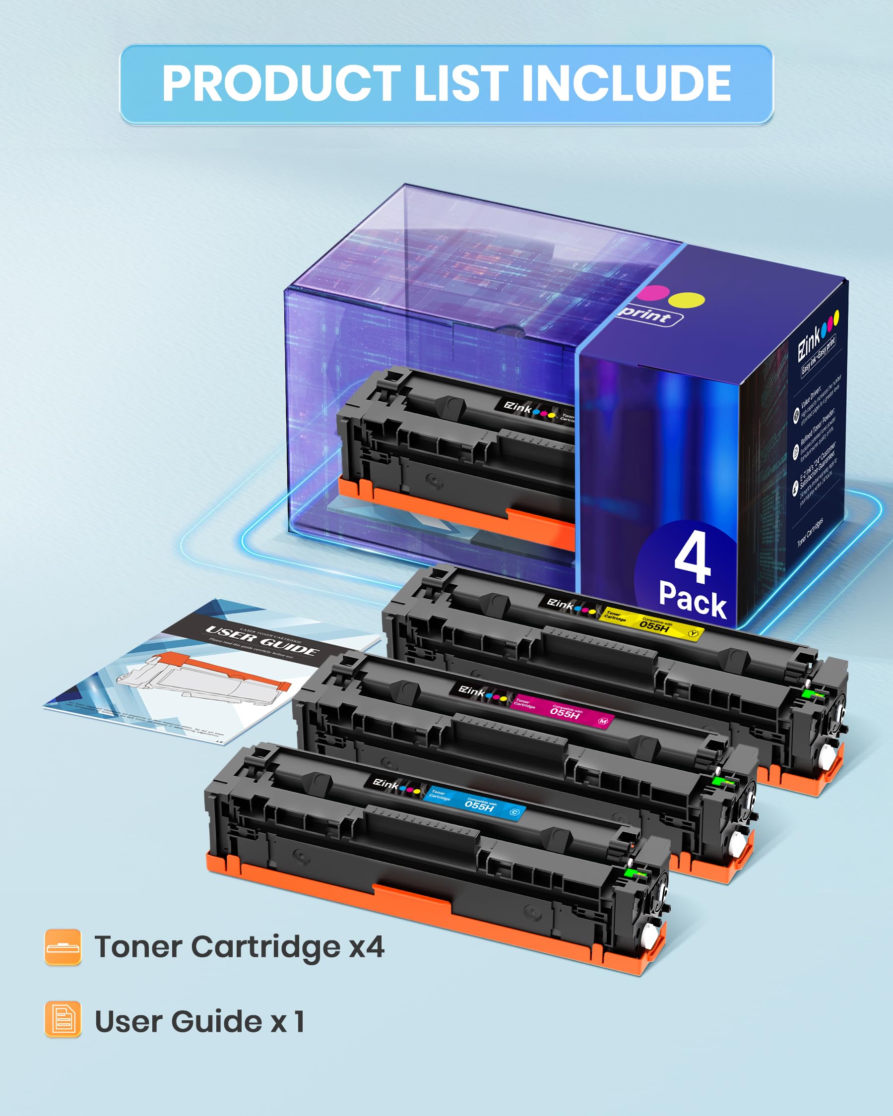 E-Z Ink Compatible Toner Cartridge Replacement for Canon 055 055H High Capacity Toner Cartridge for Canon Color ImageCLASS MF743Cdw MF741Cdw MF746Cdw MF743 Printer (Black Cyan Magenta Yellow, 4-Pack) - Image 4